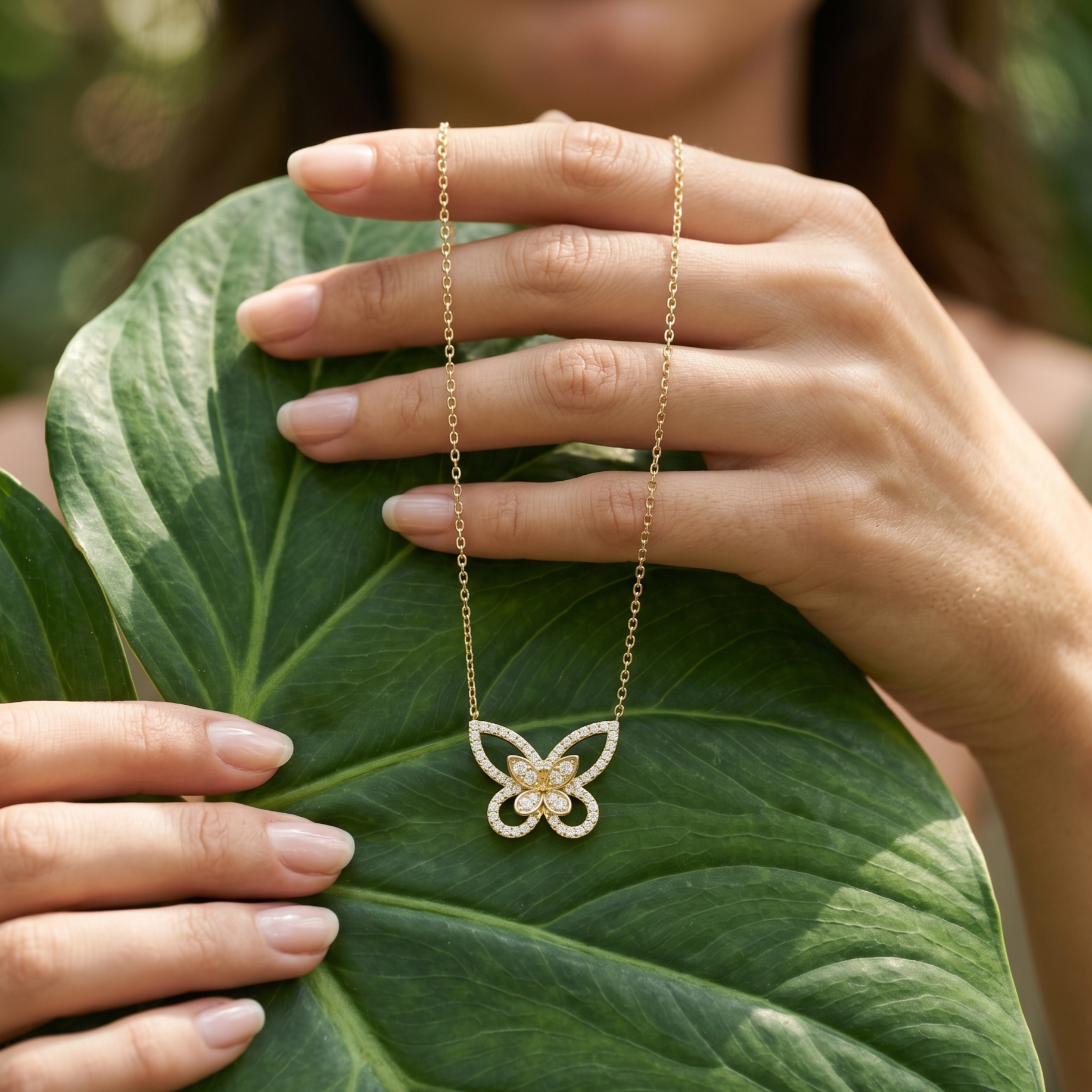 Butterfly Moissanite Necklace, Sterling Silver, Dainty Bridal Jewelry