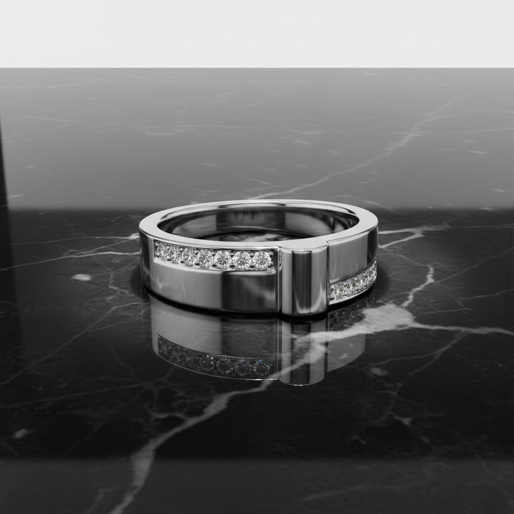 Rose Gold Moissanite Men's Ring, Sterling Silver Channel Set Wedding Band Him