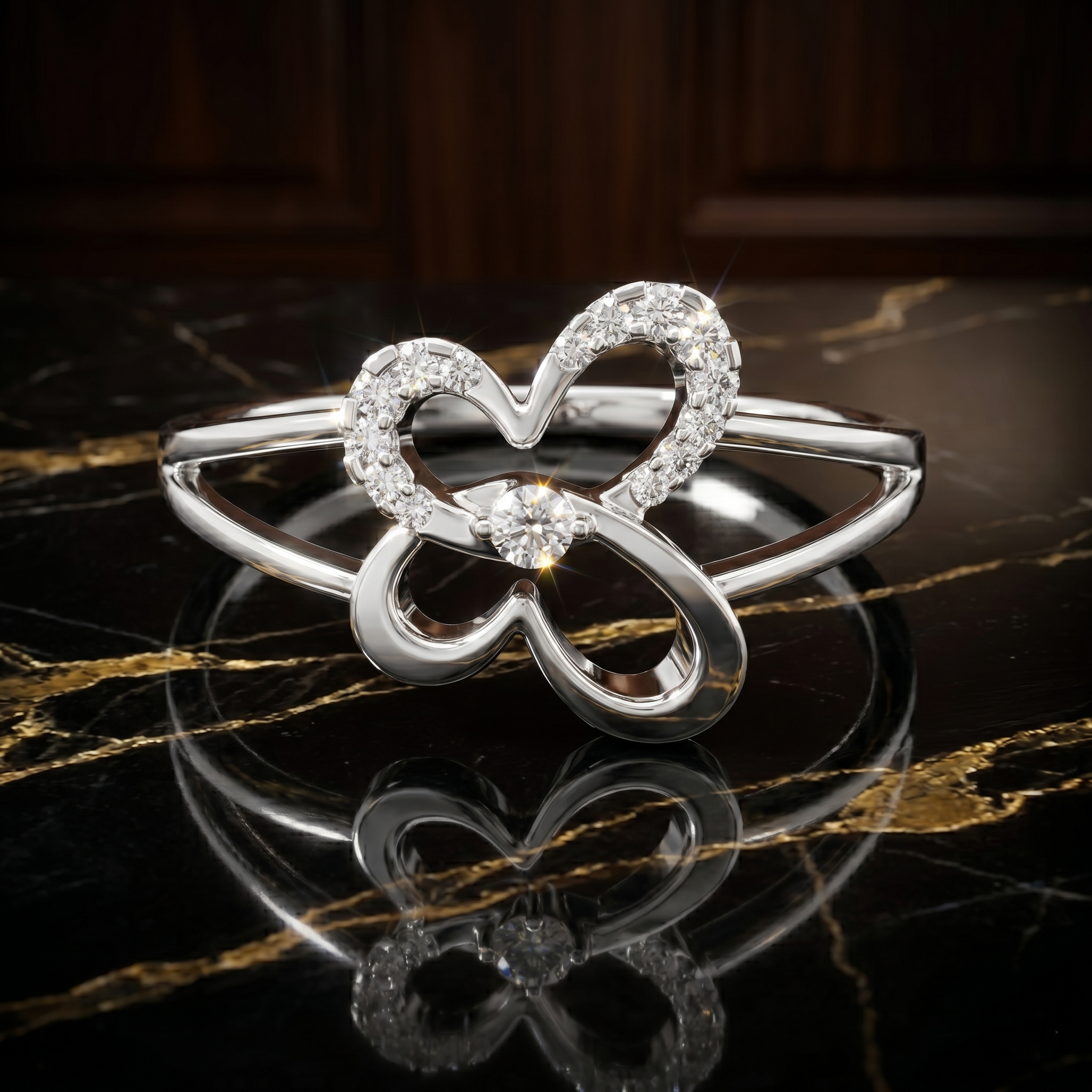 14k Solid Gold Butterfly Ring, Moissanite Nature Inspired Jewelry, Delicate Elegant Promise Minimalist Gift For Her Statement Dainty Ring