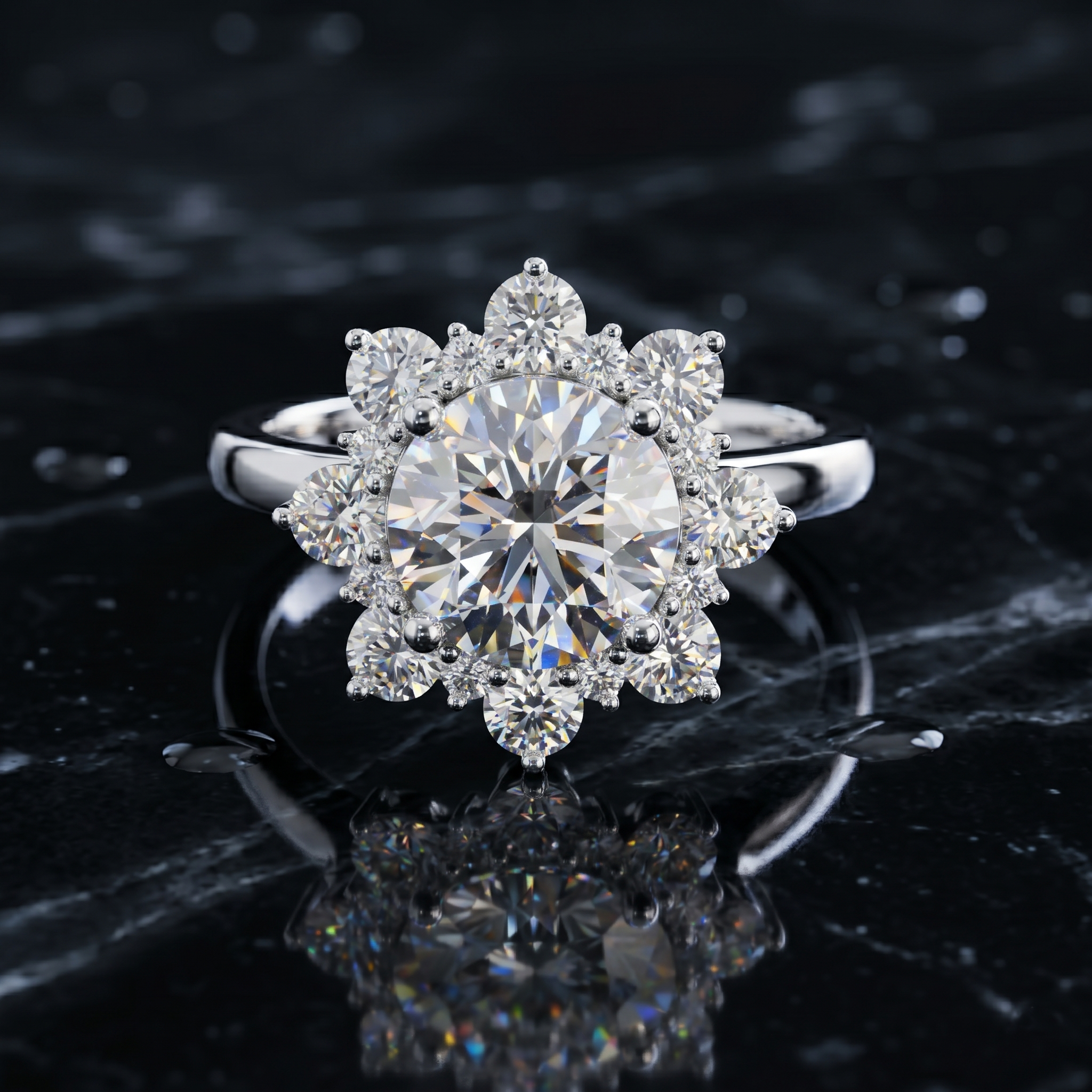 Round Cut Moissanite Snowflake Engagement Ring, Rose Gold Plated Sterling Silver Wedding Jewelry