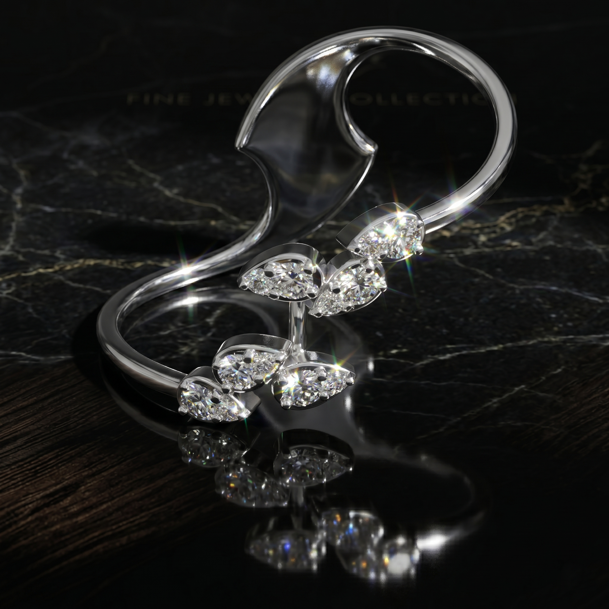 14K Solid Gold Twig Moissanite Ring, Leaf Cluster Statement Nature Inspired Vine Ring