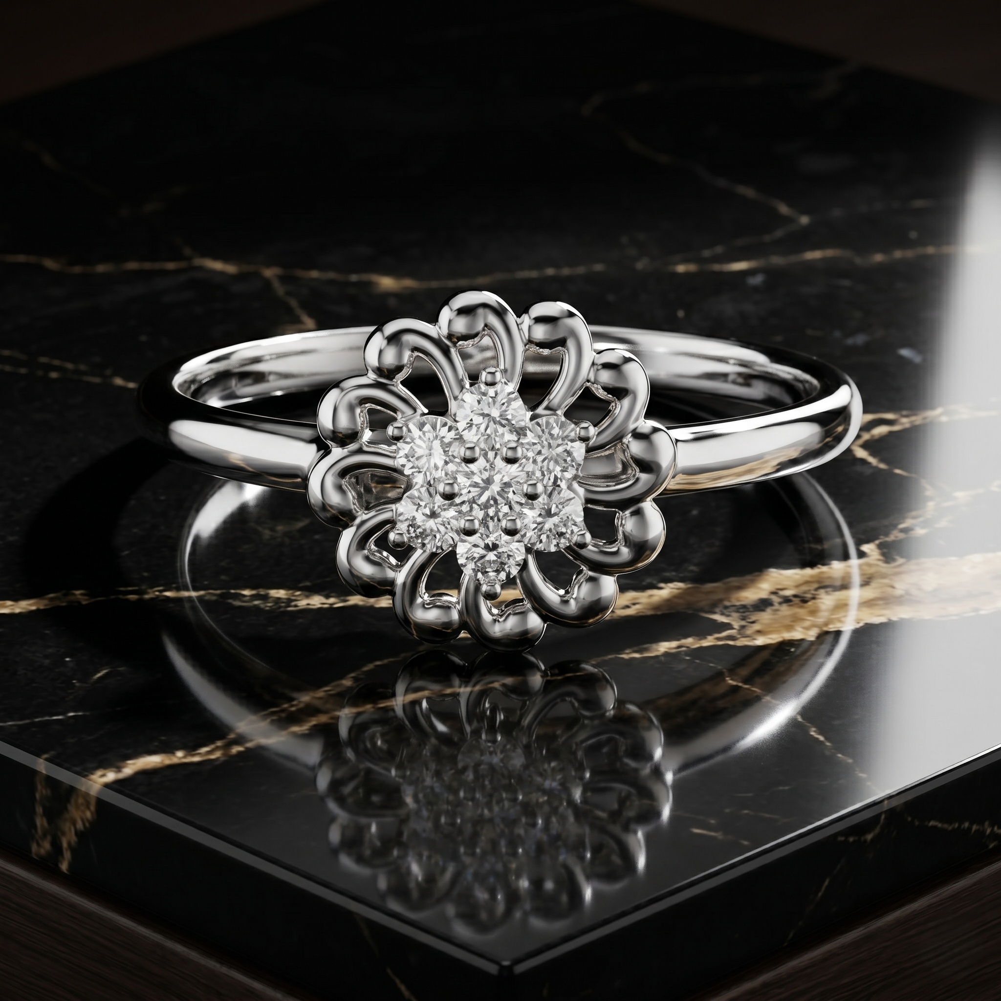 Flower Shape Moissanite Ring, 14K Solid Gold, Vintage Sparkling Floral Engagement Jewelry
