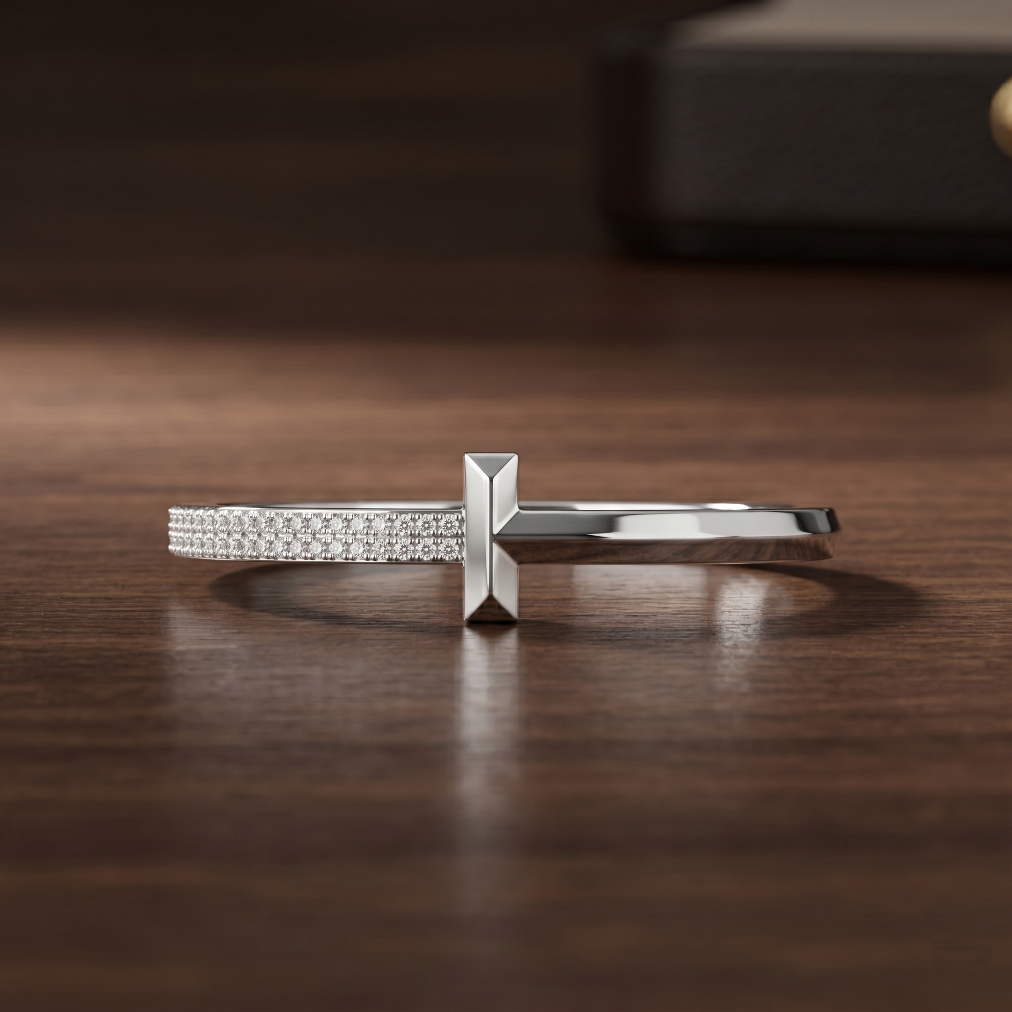 Sterling Silver Moissanite T Bracelet, Minimalist Geometric Hinged Cuff, Anniversary Gift for Him