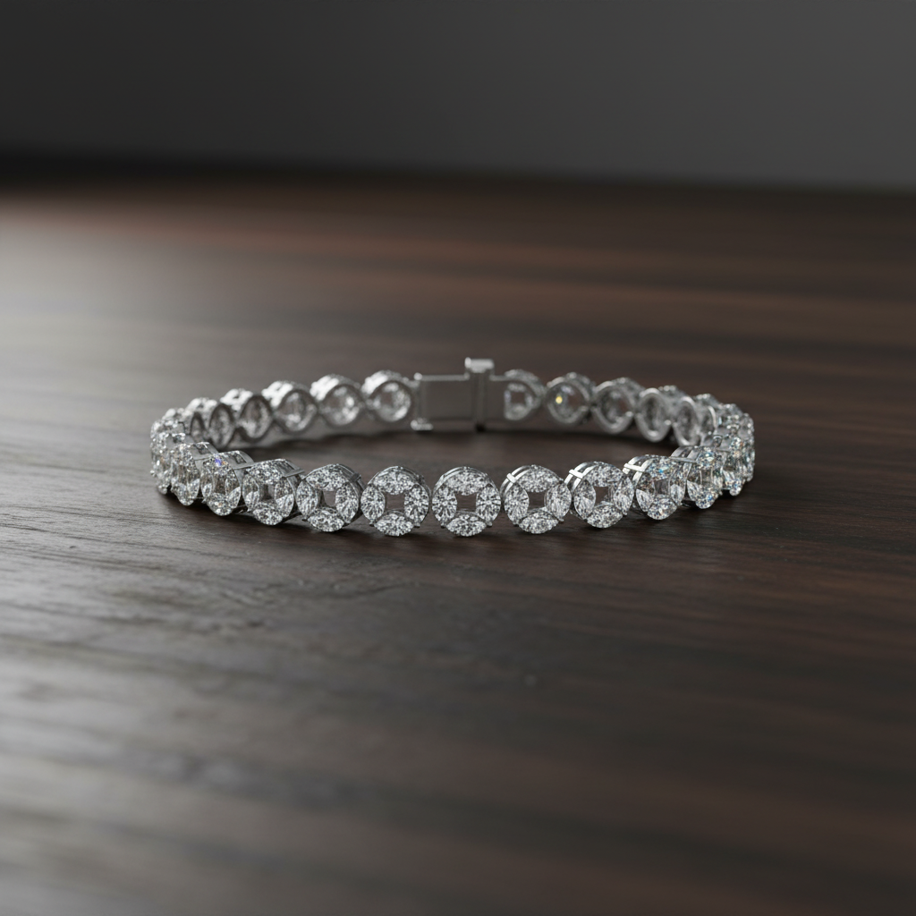 Handmade Moissanite Bracelet for men, 925 Sterling Silver Tennis Marquise Cut Bracelet