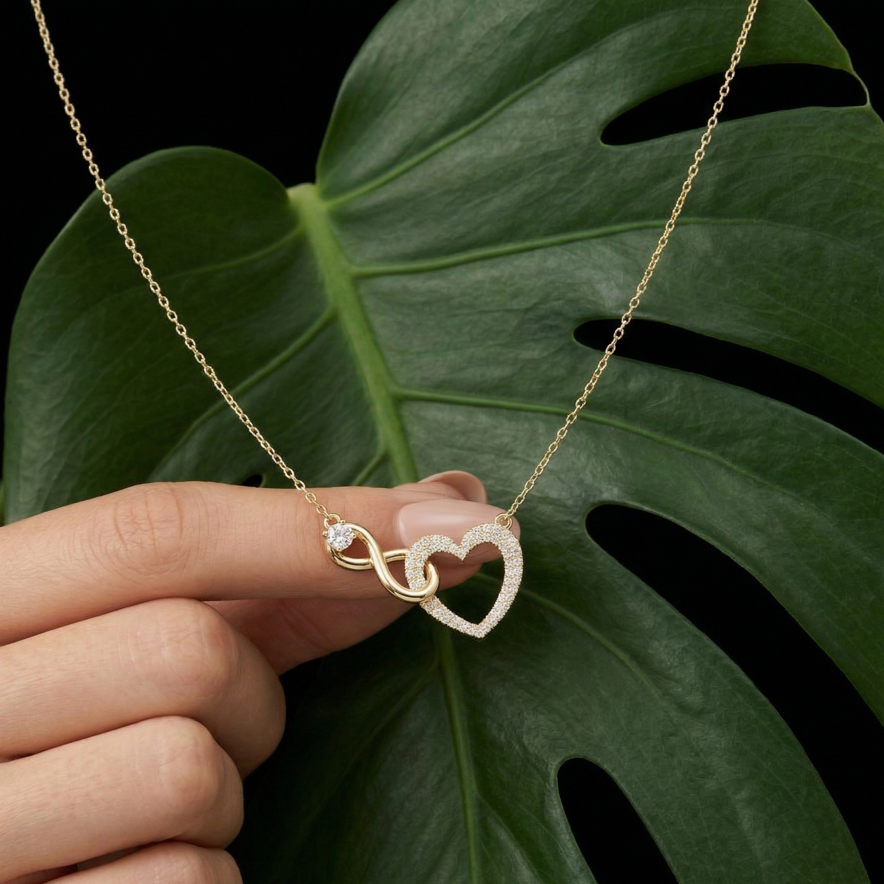Infinity Heart Moissanite Pendant Necklace, Sterling Silver, Anniversary Gift, Elegant Pendant