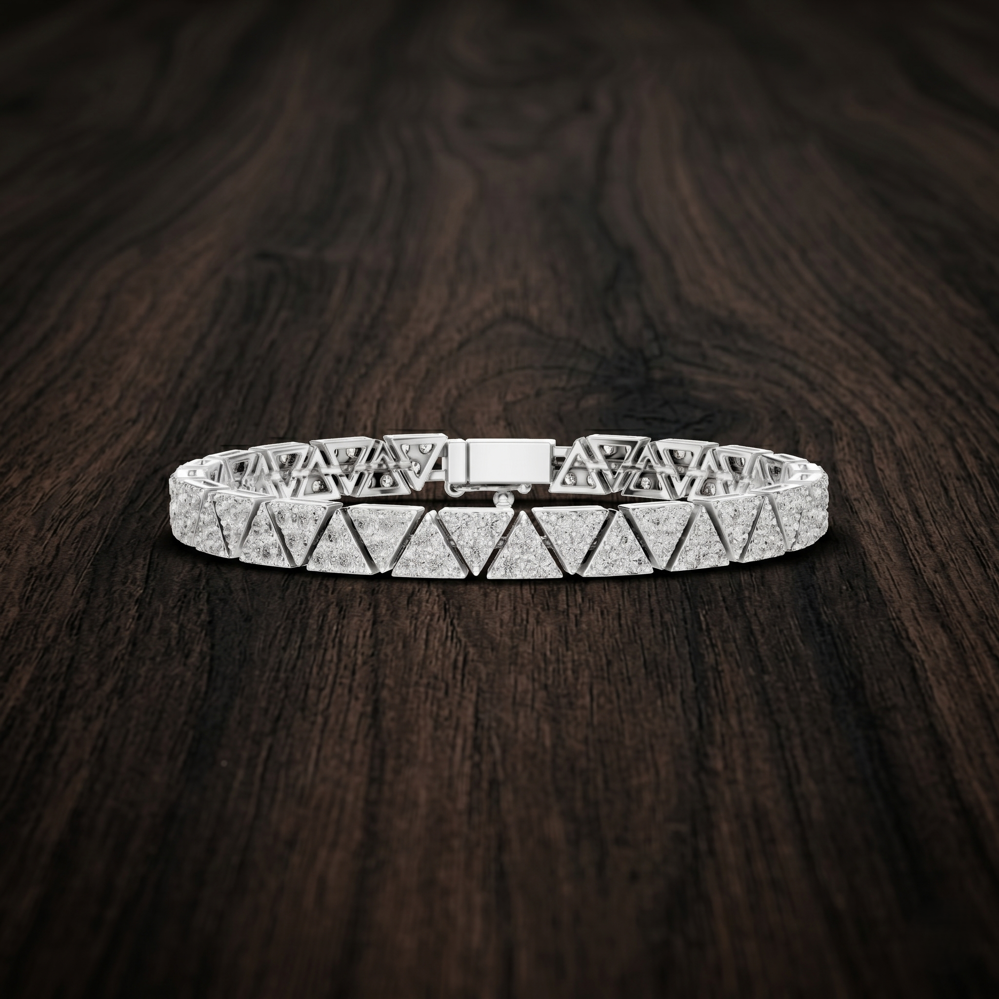Handmade Sterling Silver Moissanite Triangle Bracelet for men– Geometric Rose Gold Tennis Style