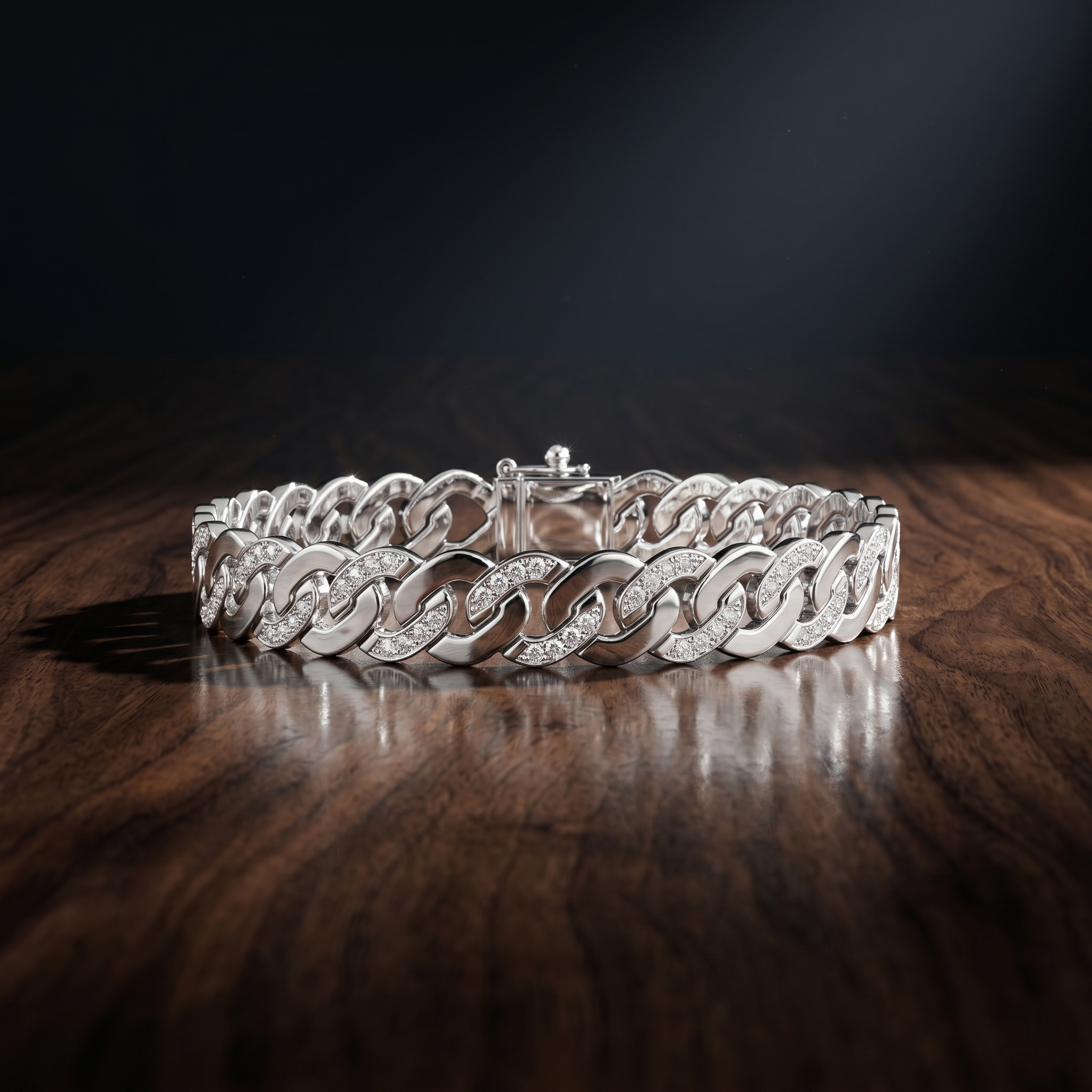 Men Sterling Silver Moissanite Cuban Link Bracelet, Iced Out Curb Chain for Men