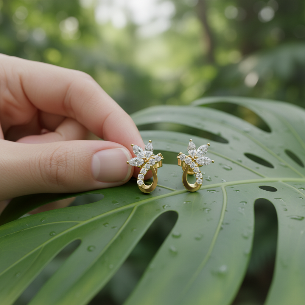 925 Sterling Silver Moissanite Flower Earrings, Marquise Cut Floral Cluster Bridal Jewelry