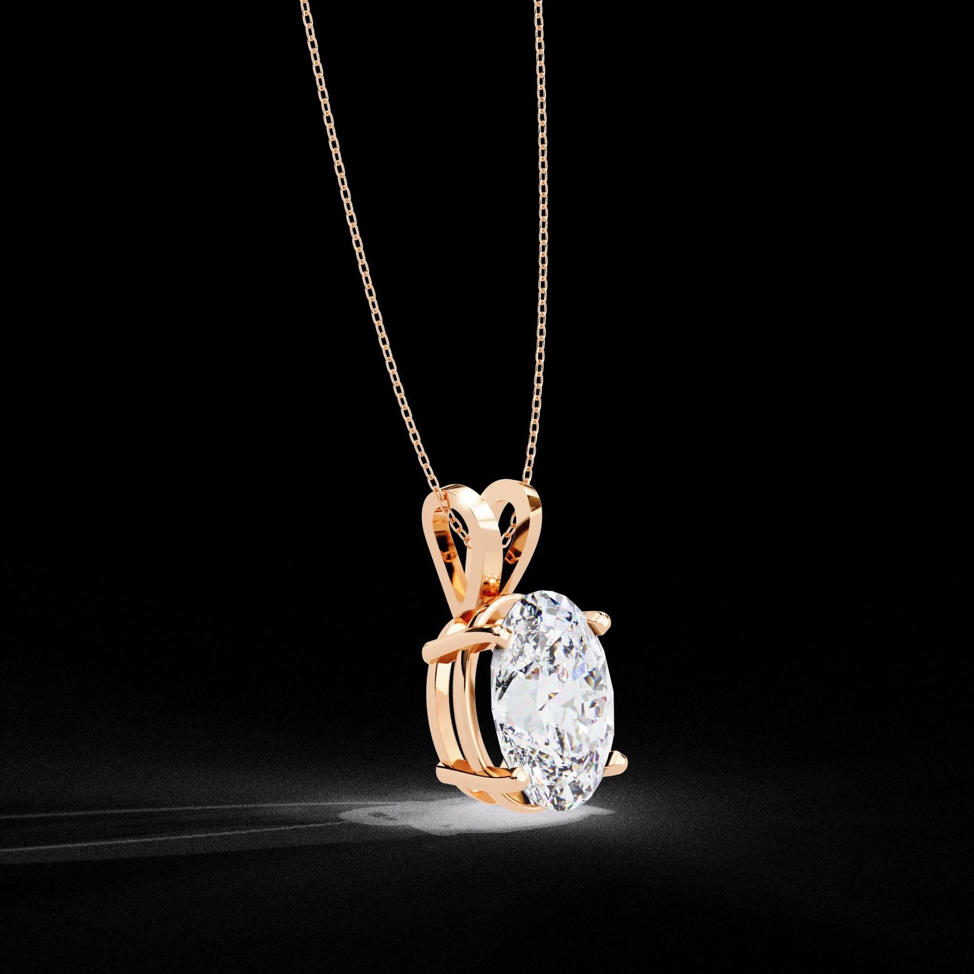 Solitaire Moissanite Pendant Necklace For Women 925 Sterling Silver Oval 18" Link Chain Certified Moissanite Minimalist Dainty Necklace