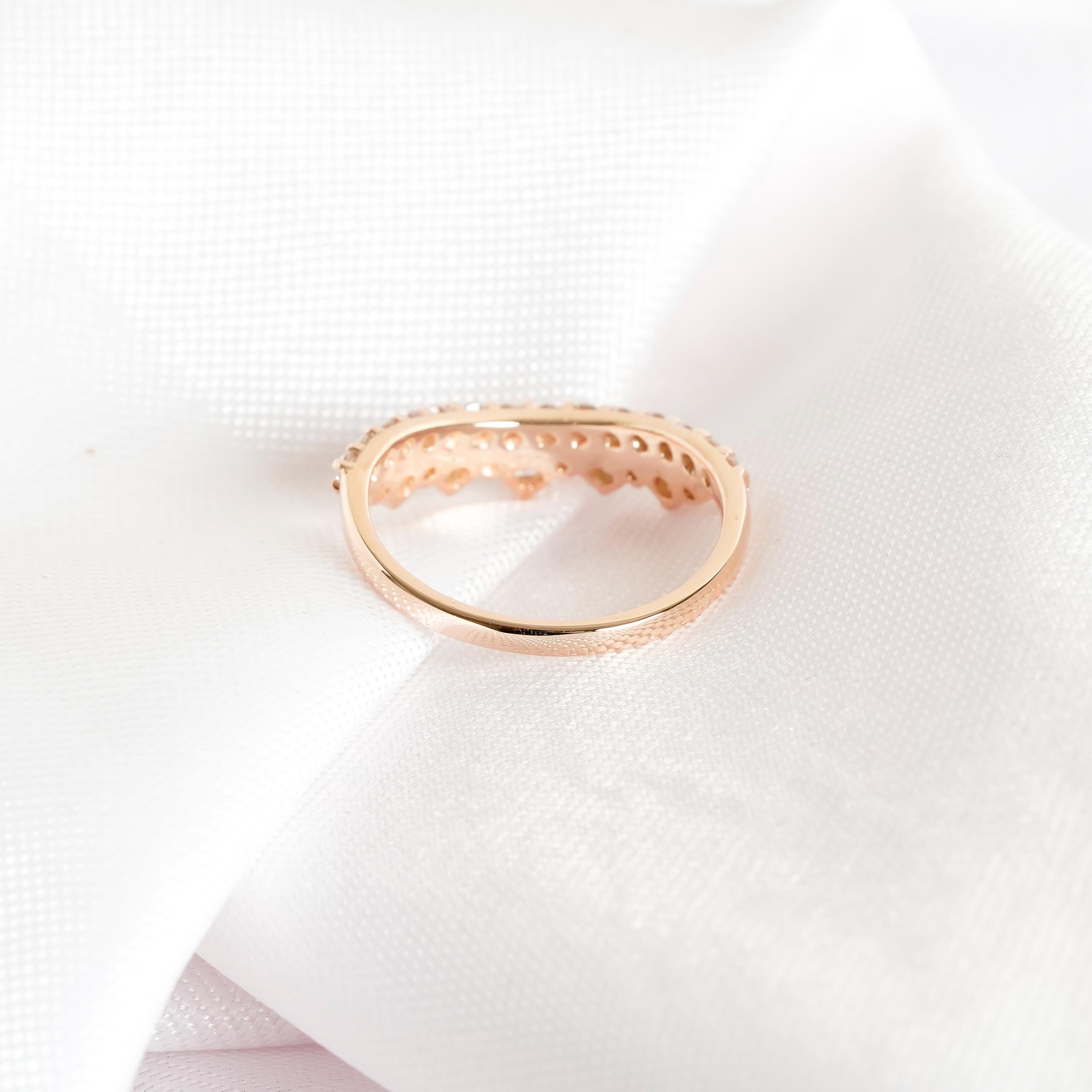 Crown Wedding Band Ring Moissanite Stacking Band For Women 925 Sterling Silver Bridal Anniversary Gift Minimalist Curved V Crown Dainty Band