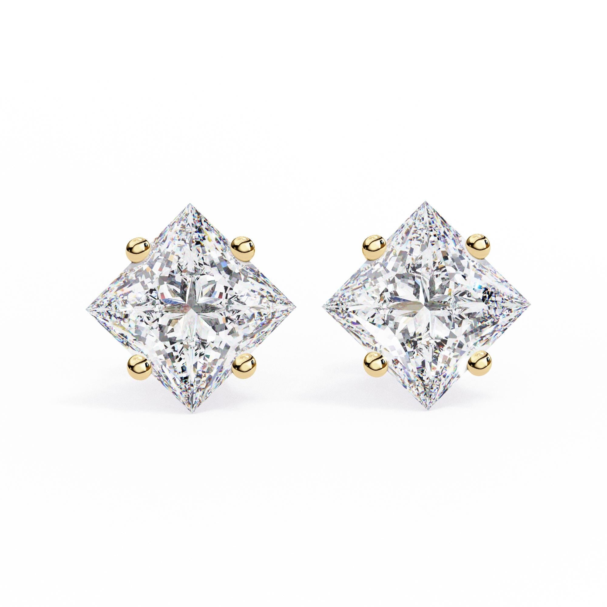 Princess Cut Moissanite Stud Earrings For Women 925 Sterling Silver Push Back Minimalist Dainty Vertical Prong Set Anniversary Gift For Her