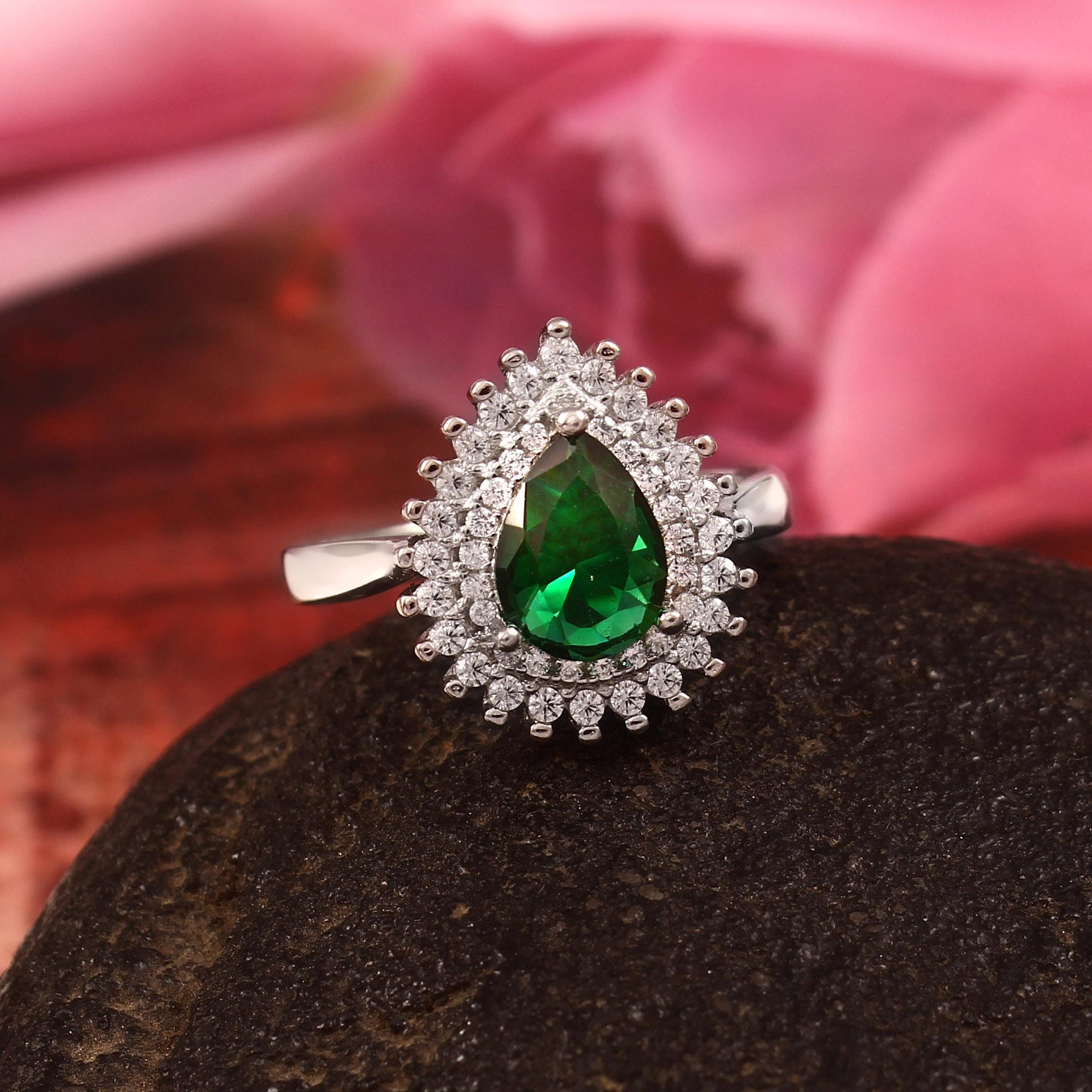Pear Emerald Engagement Ring front view
