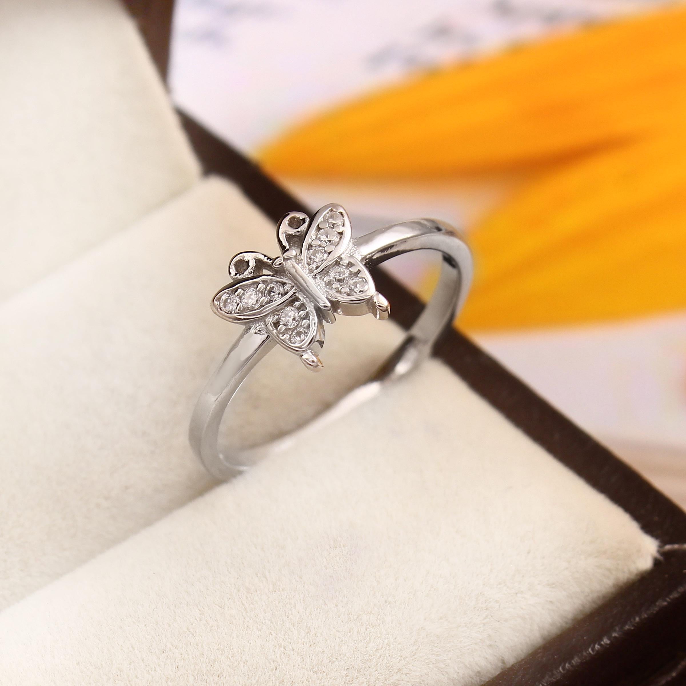 Silver Butterfly Ring, Dainty Stacking Ring, Nature Inspired Ring, Promise Ring for Her, Minimalist Silver Ring, Trendy Symbolic Jewelry