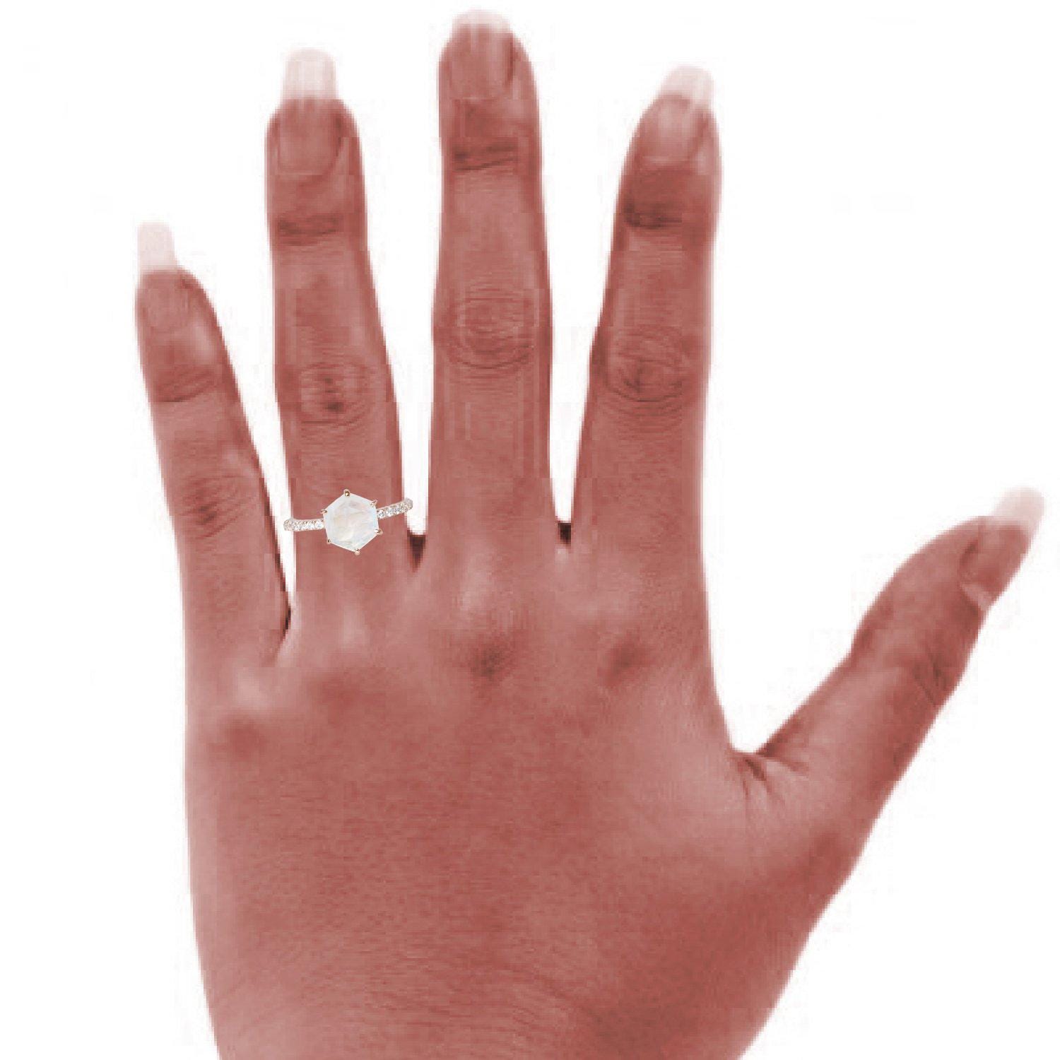 Hexagon Moonstone Engagement Ring 925 Sterling Silver Half Eternity Halo Moissanite Wedding Ring Women Anniversary Gift June Birthstone