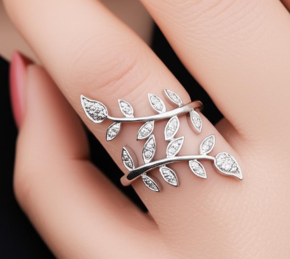 Leaf Diamond Ring 925 Sterling Silver Nature Inspired Foliage Anniversary Band Delicate Olive Leaf Vine Ring Unique Botanical Gift For Women