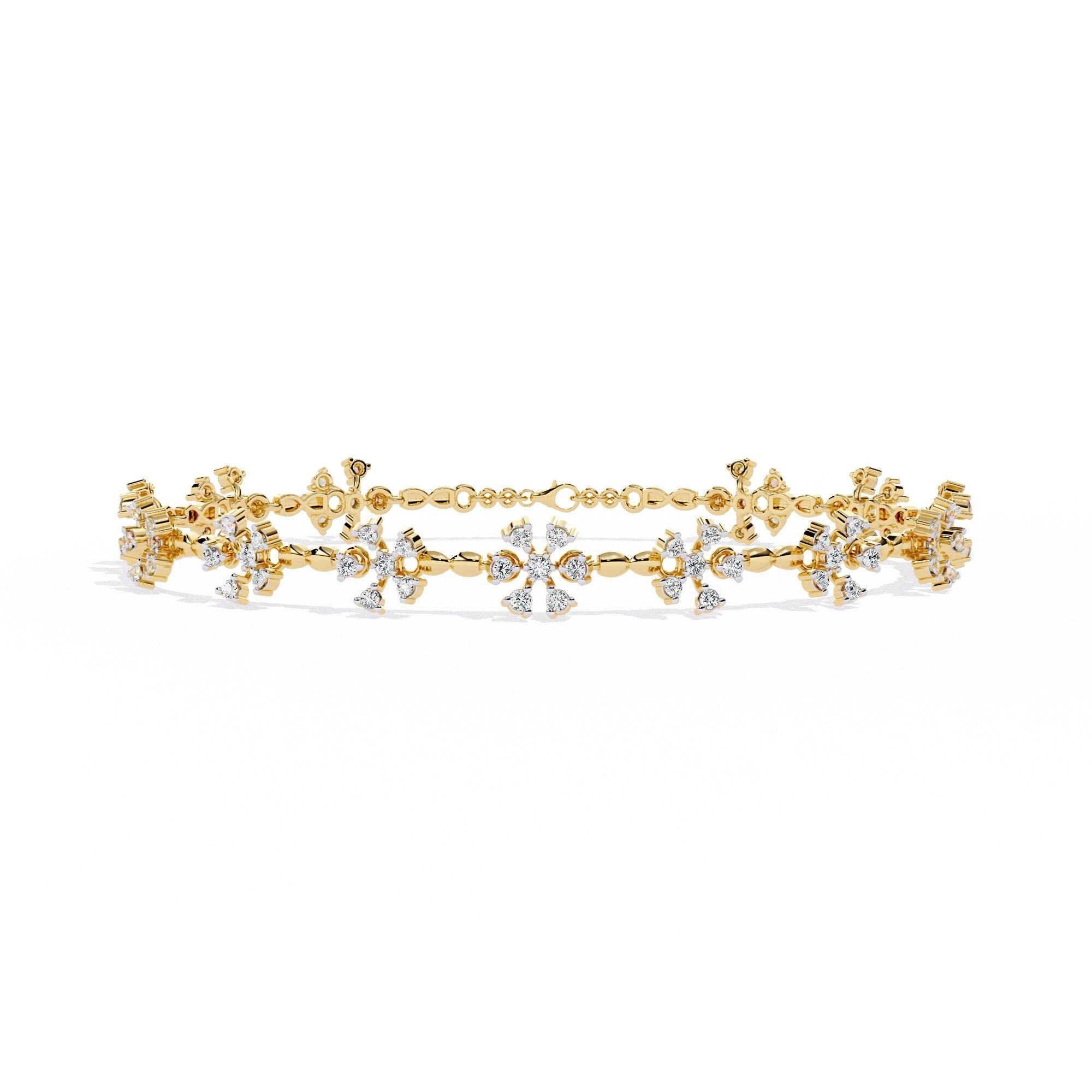 Dainty Moissanite Bracelet For Women Handmade 925 Sterling Silver 7.5 inch Bridal Anniversary Gift Luxury Minimalist Flower Cuff Bracelet