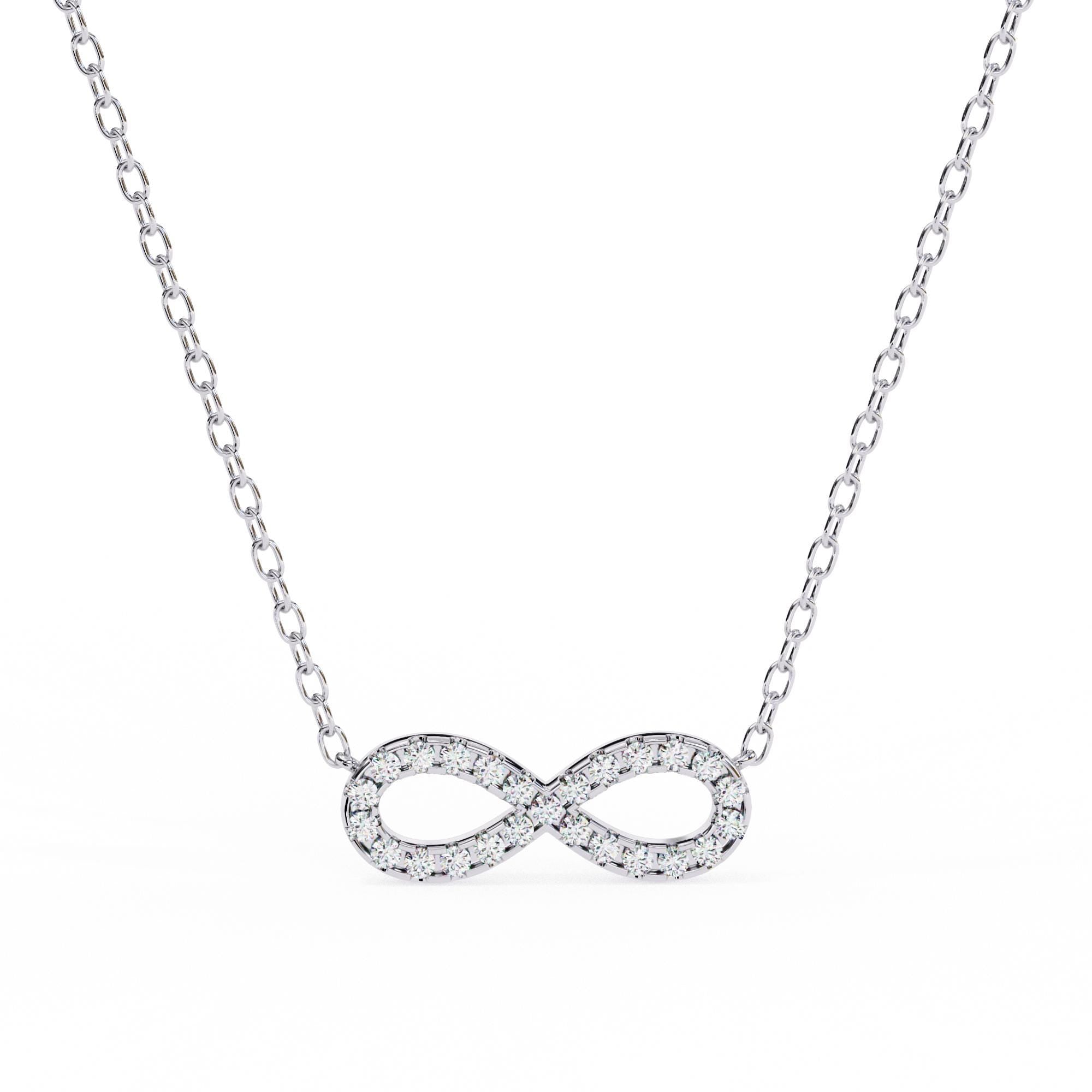 Infinity Shape Pendant Necklace For Women 925 Sterling Silver Pave Set Moissanite 18 inch Link Chain Minimalist Dainty Necklace Gift For Her
