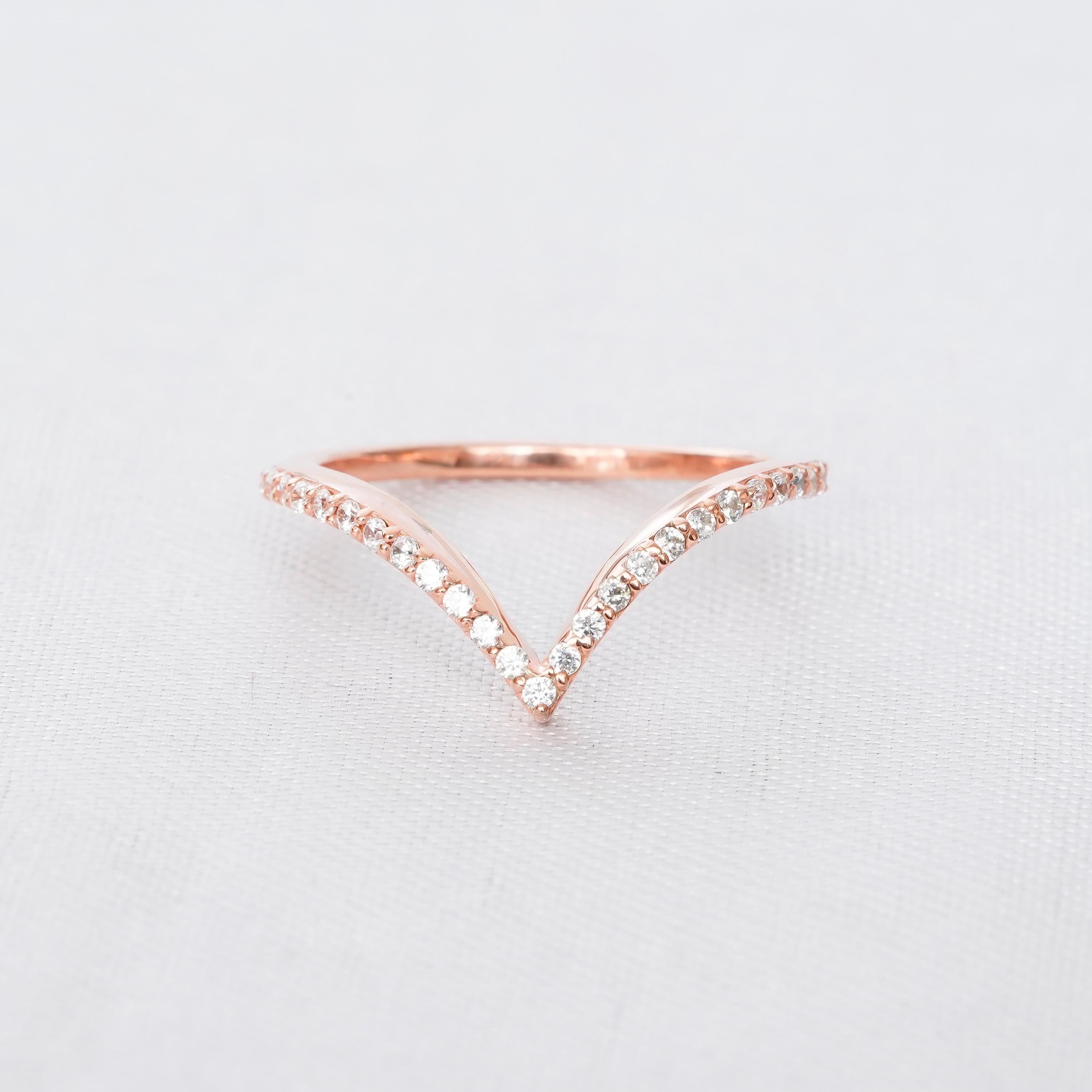 Curved Moissanite Stacking Wedding Band V Shape Chevron Band 925 Sterling Silver  Engagement Ring Set Bridal band Minimalist Matching Band