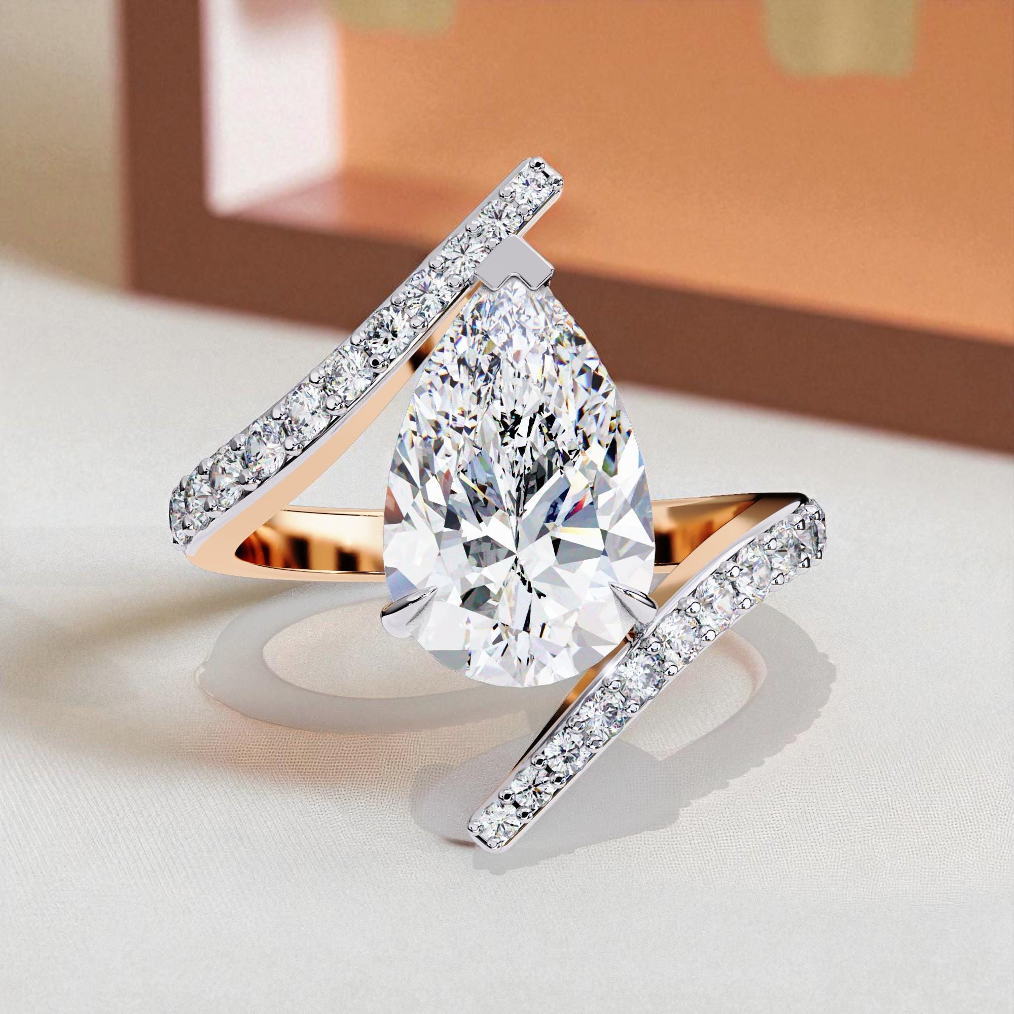 3ct Pear Moissanite Engagement Ring Unique Wedding Bridal Bypass Eternity Band Art Deco Prong Set Proposal Anniversary Ring For Women