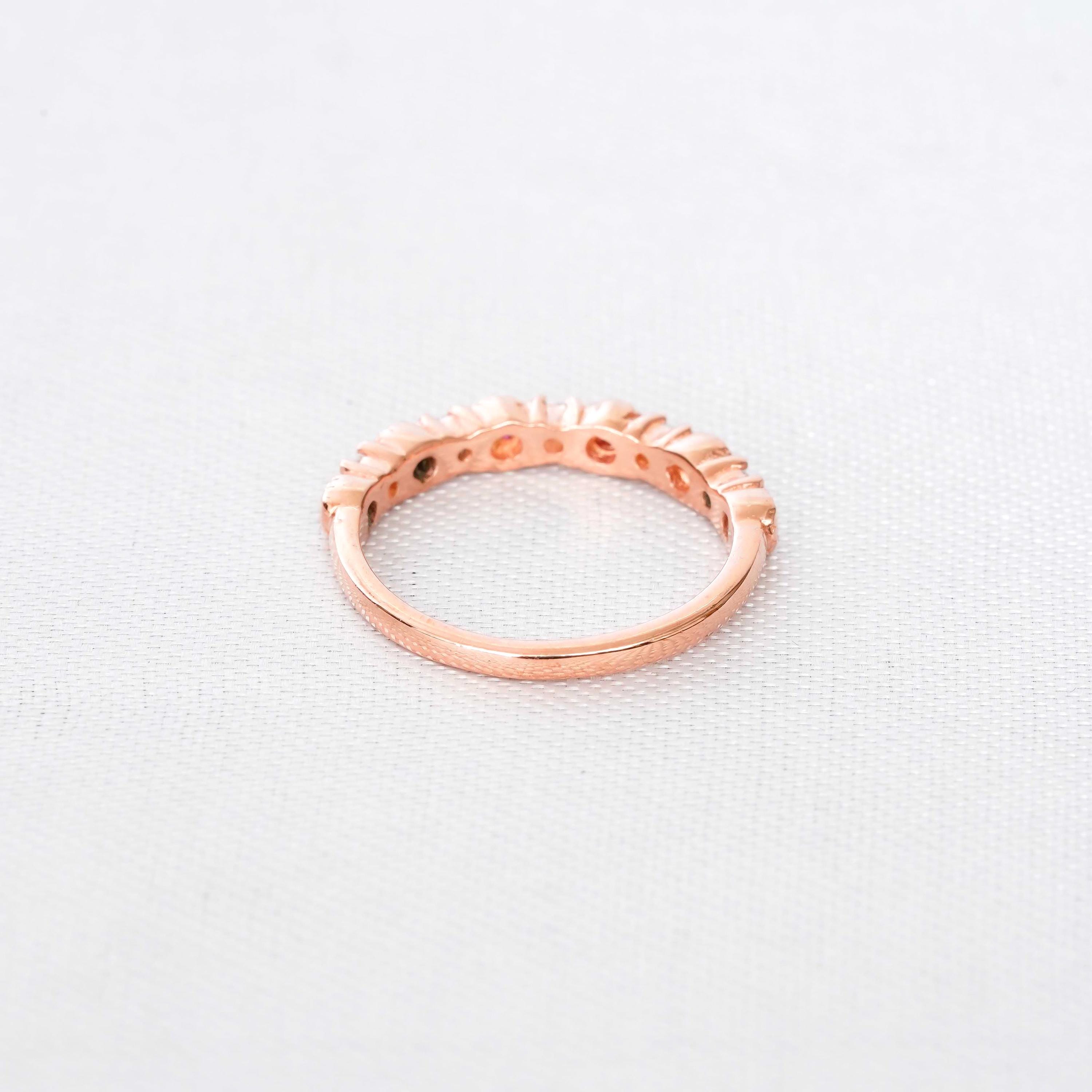 Ruby Wedding Band For Women 925 Sterling Silver With Moissanites Pink Stackable Milgrain Half Eternity Matching Anniversary Dainty Ring Band