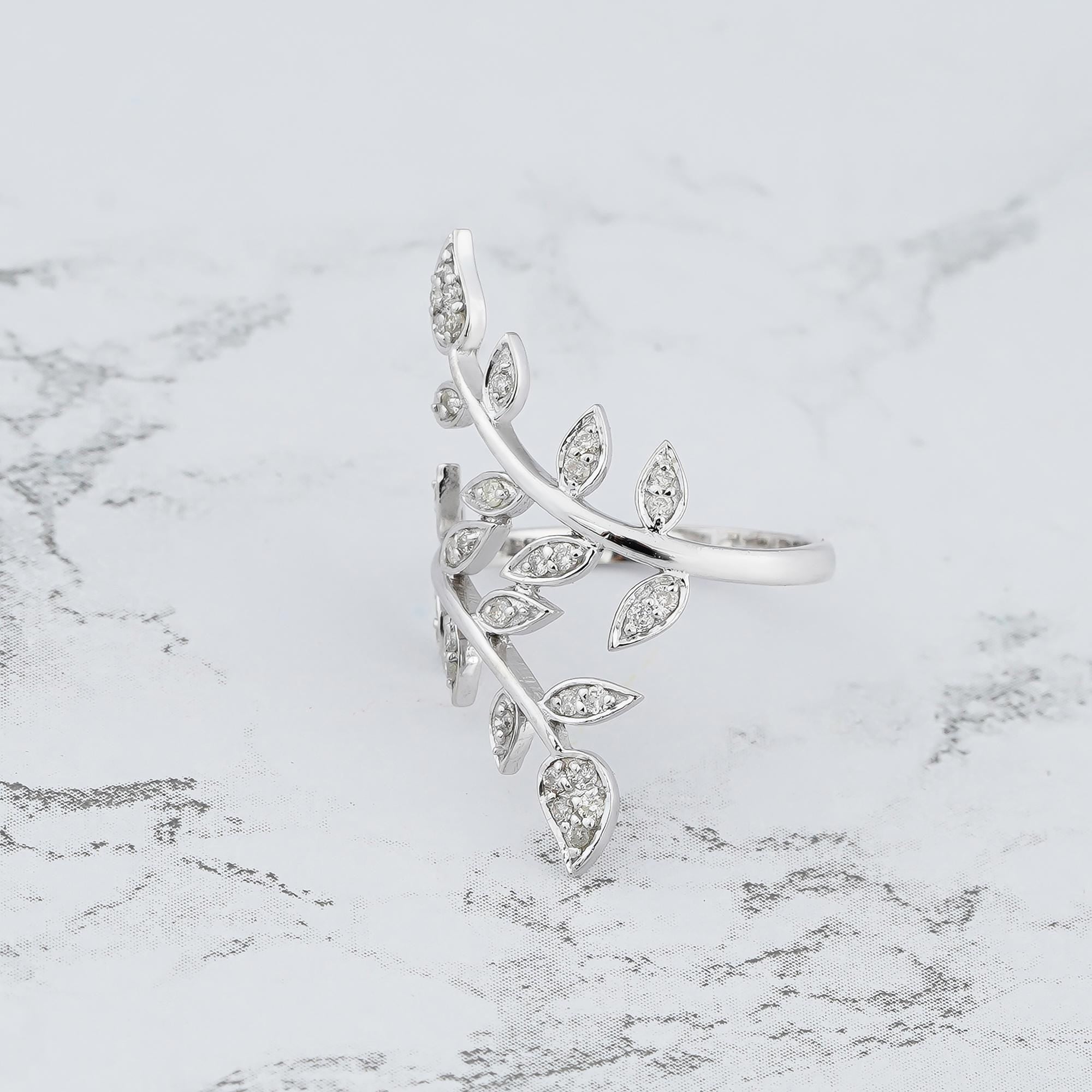Leaf Diamond Ring 925 Sterling Silver Nature Inspired Foliage Anniversary Band Delicate Olive Leaf Vine Ring Unique Botanical Gift For Women