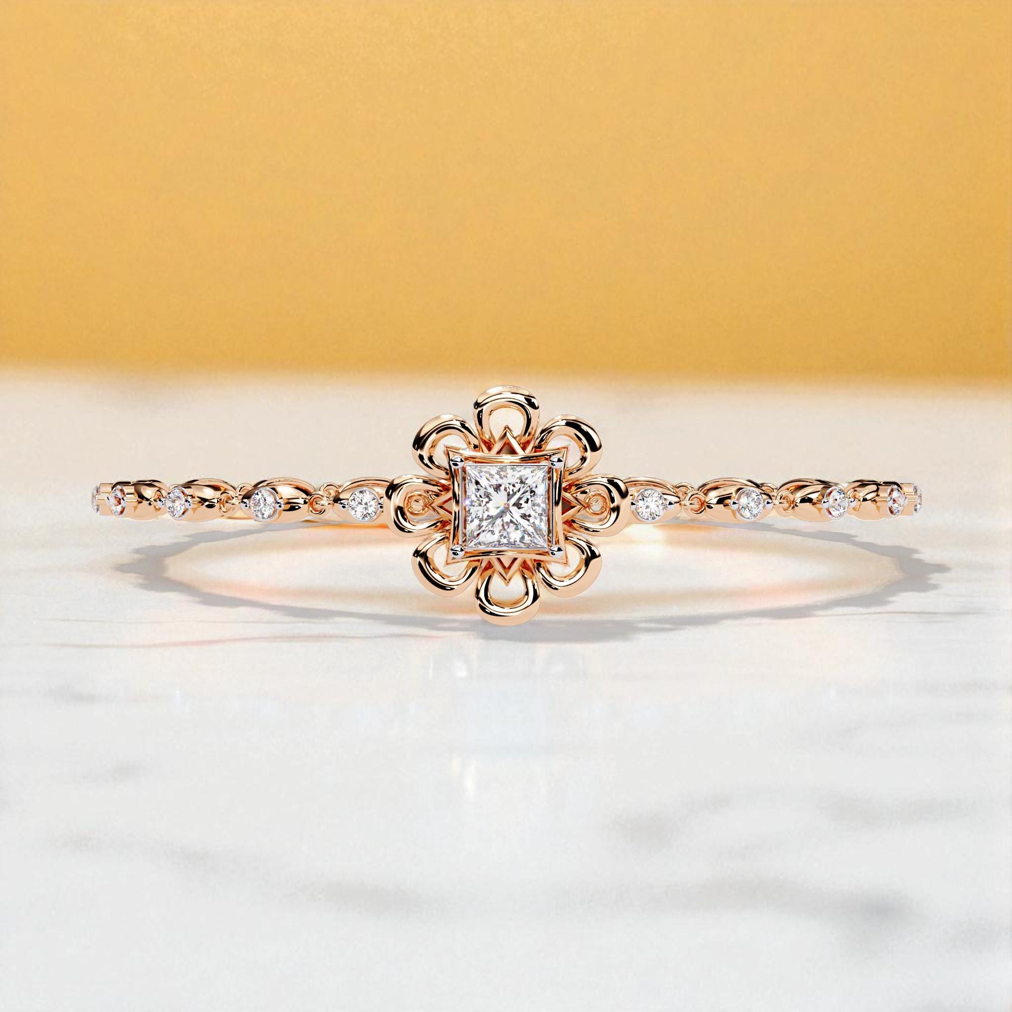 Minimalist Bangle Bracelet For Women 925 Sterling Silver 7.5 inch Bridal Anniversary Gift Luxury Princess Cut Moissanite Cuff Bracelet