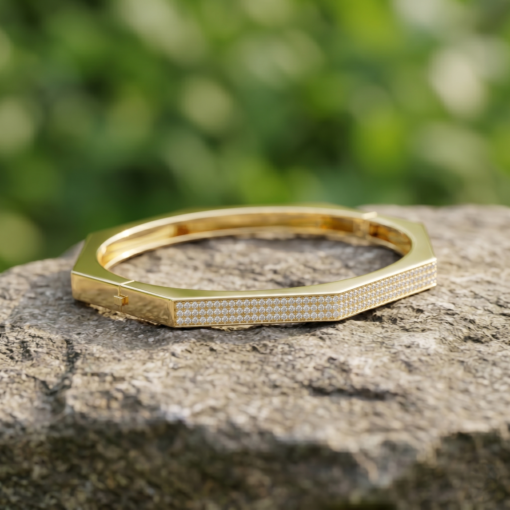 Men's Hexagon Moissanite Bangle Bracelet, 925 Sterling Silver, Geometric Pave Jewelry