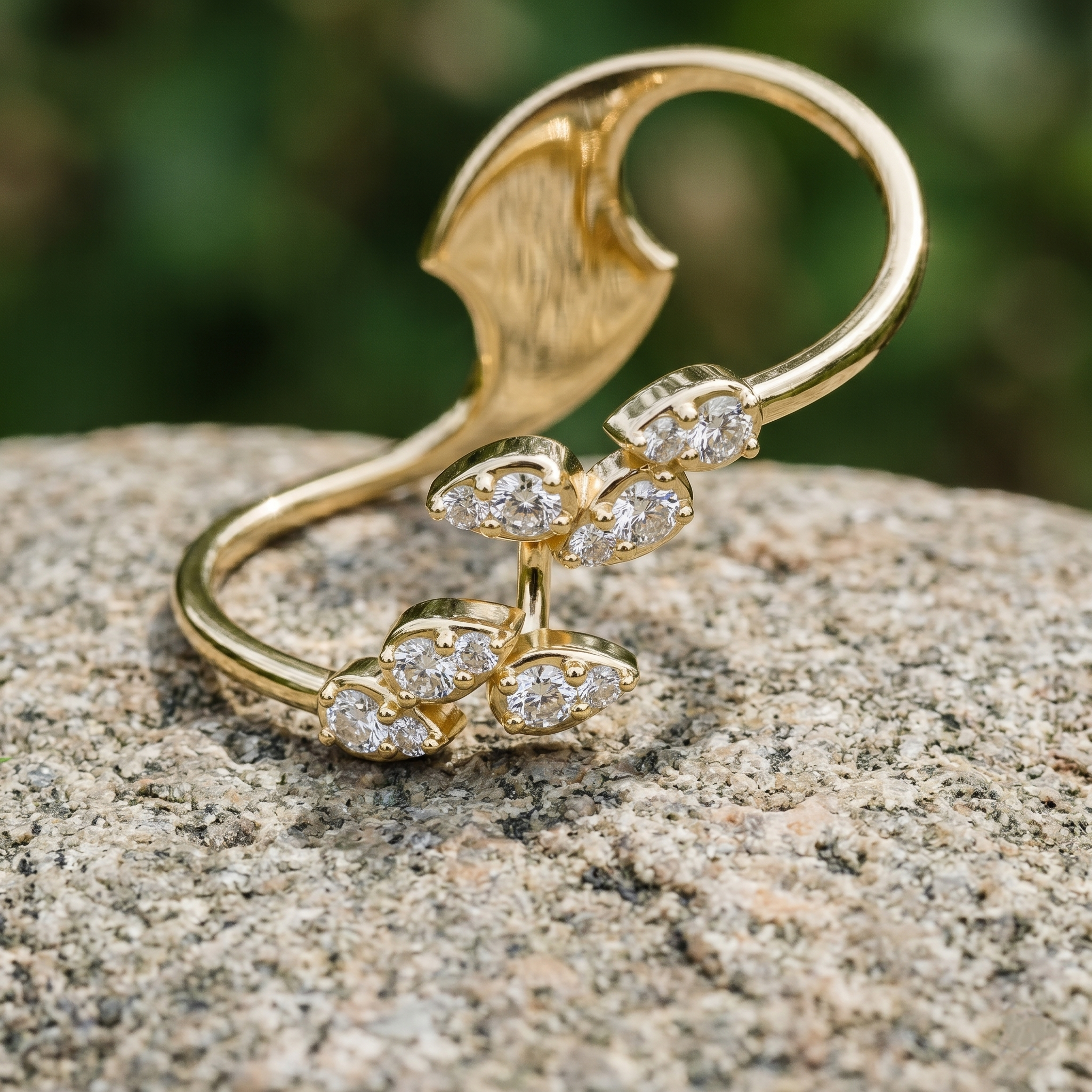 14K Solid Gold Twig Moissanite Ring, Leaf Cluster Statement Nature Inspired Vine Ring