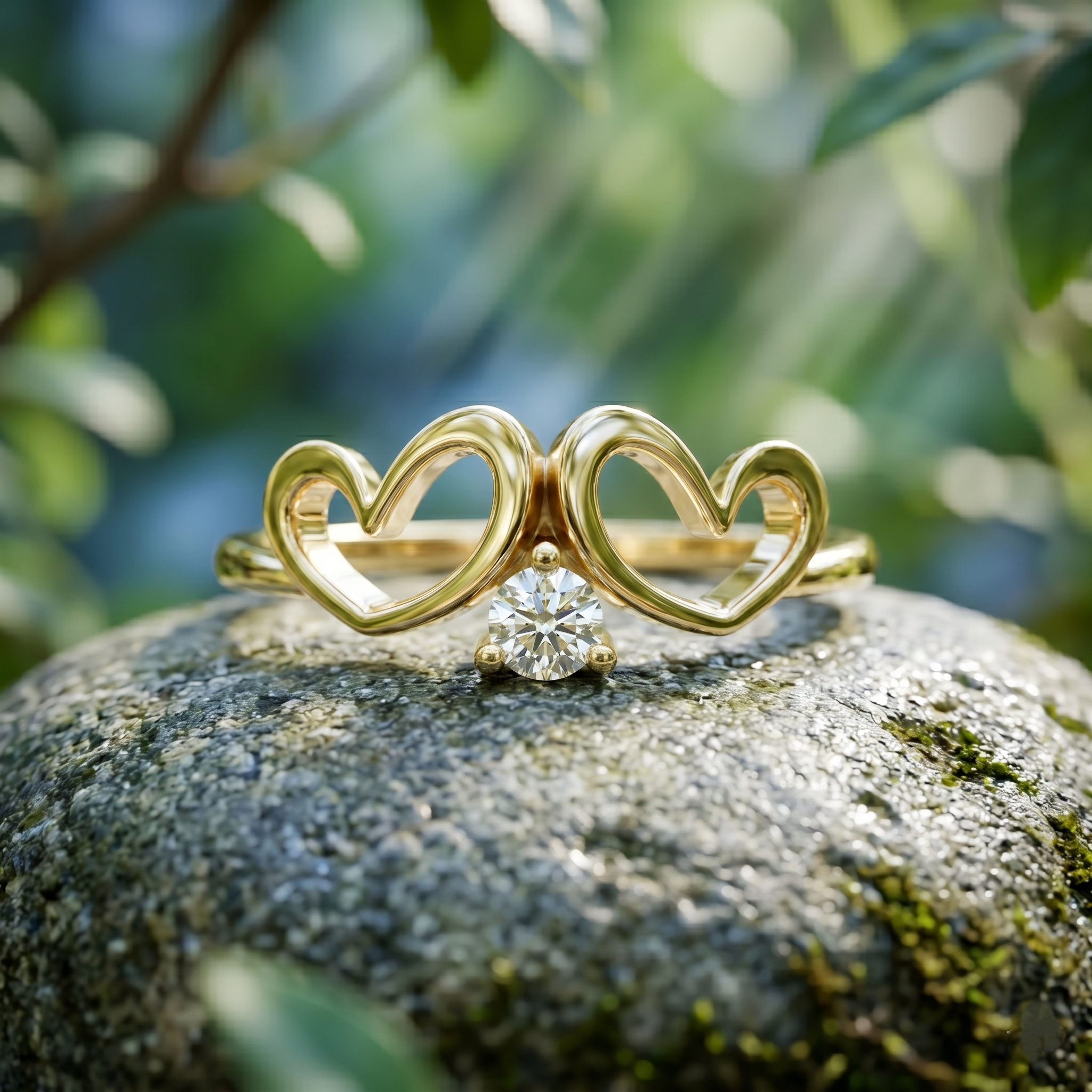Filigree Double Heart Moissanite Ring, 14k Solid Gold Promise Anniversary Gift Her