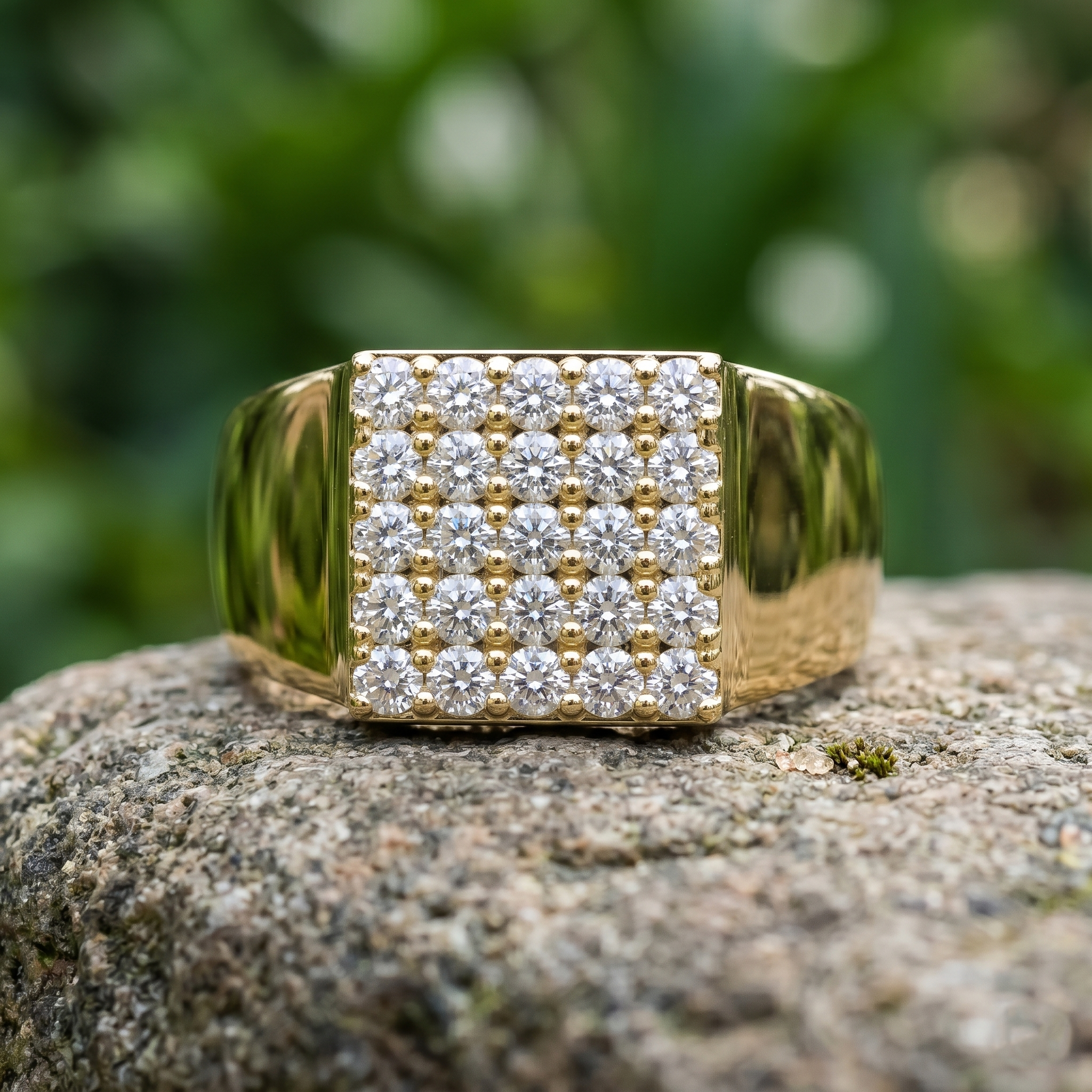 Men's Moissanite Signet Ring, Rose Gold Vermeil Sterling Silver Cluster Engagement Promise Anniversary Ring