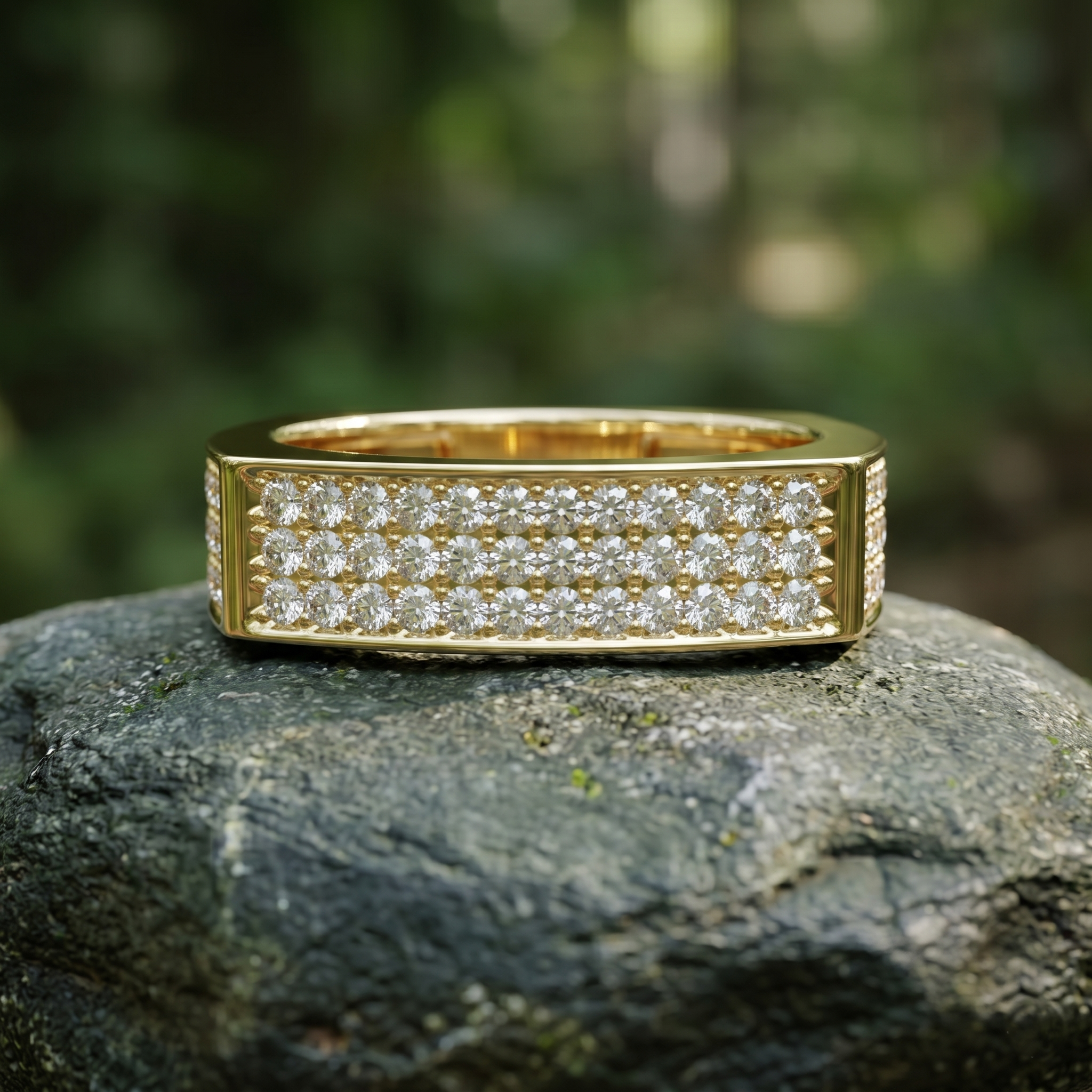Square Moissanite Ring, 925 Sterling Silver, Geometric Statement Band
