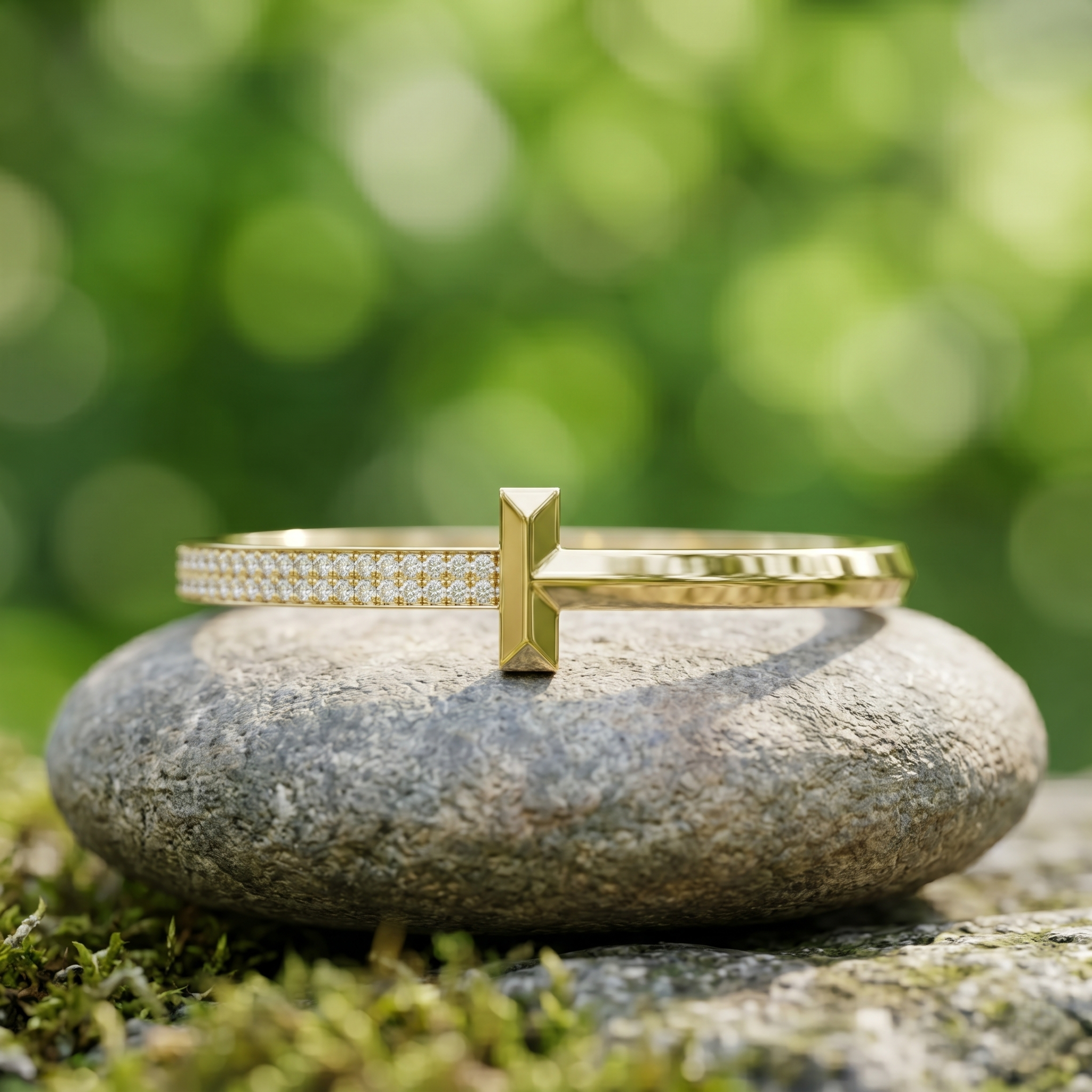 Sterling Silver Moissanite T Bracelet, Minimalist Geometric Hinged Cuff, Anniversary Gift for Him