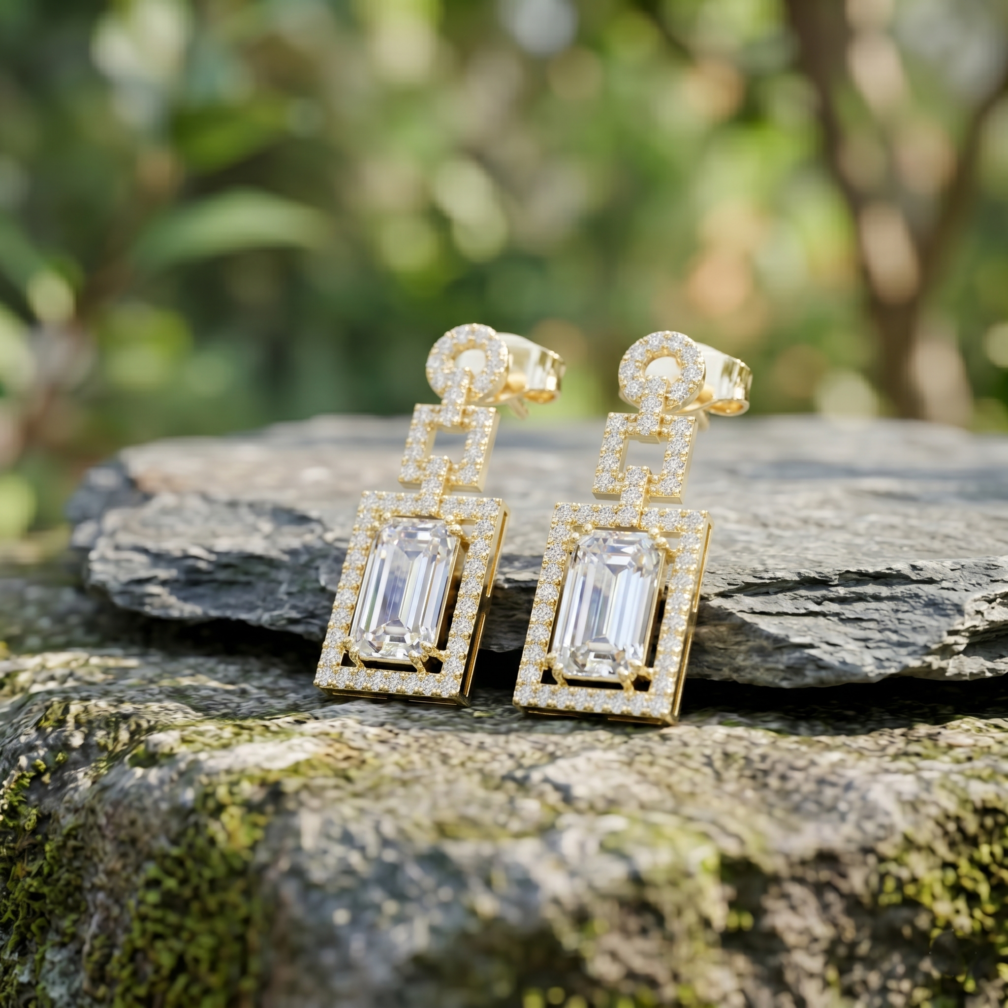 Emerald Cut Moissanite Dangle Earrings, 925 Sterling Silver Geometric Statement Jewelry