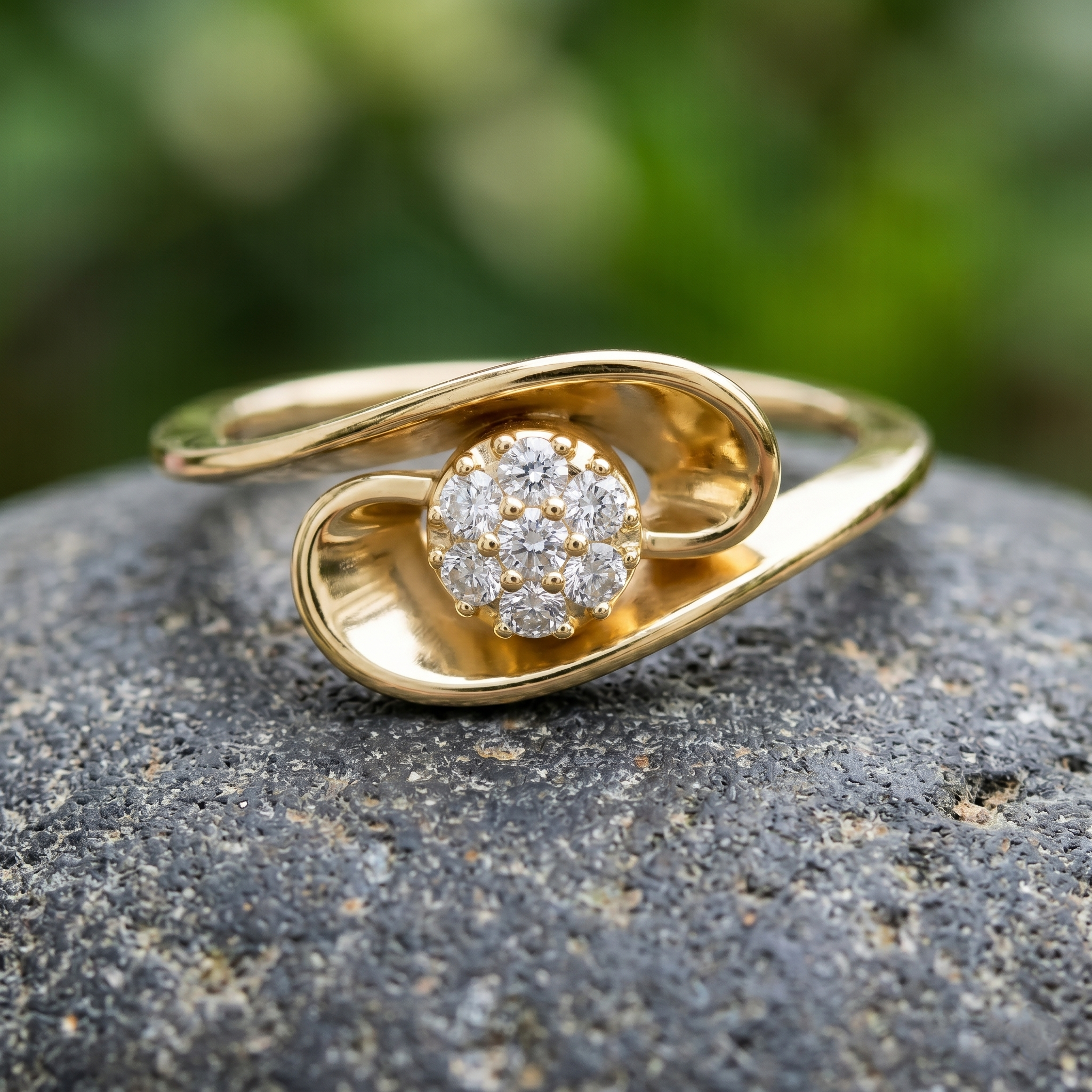 14K Solid Gold Calla Lily Moissanite Ring, Swirl Bypass Nature Inspired Jewelry