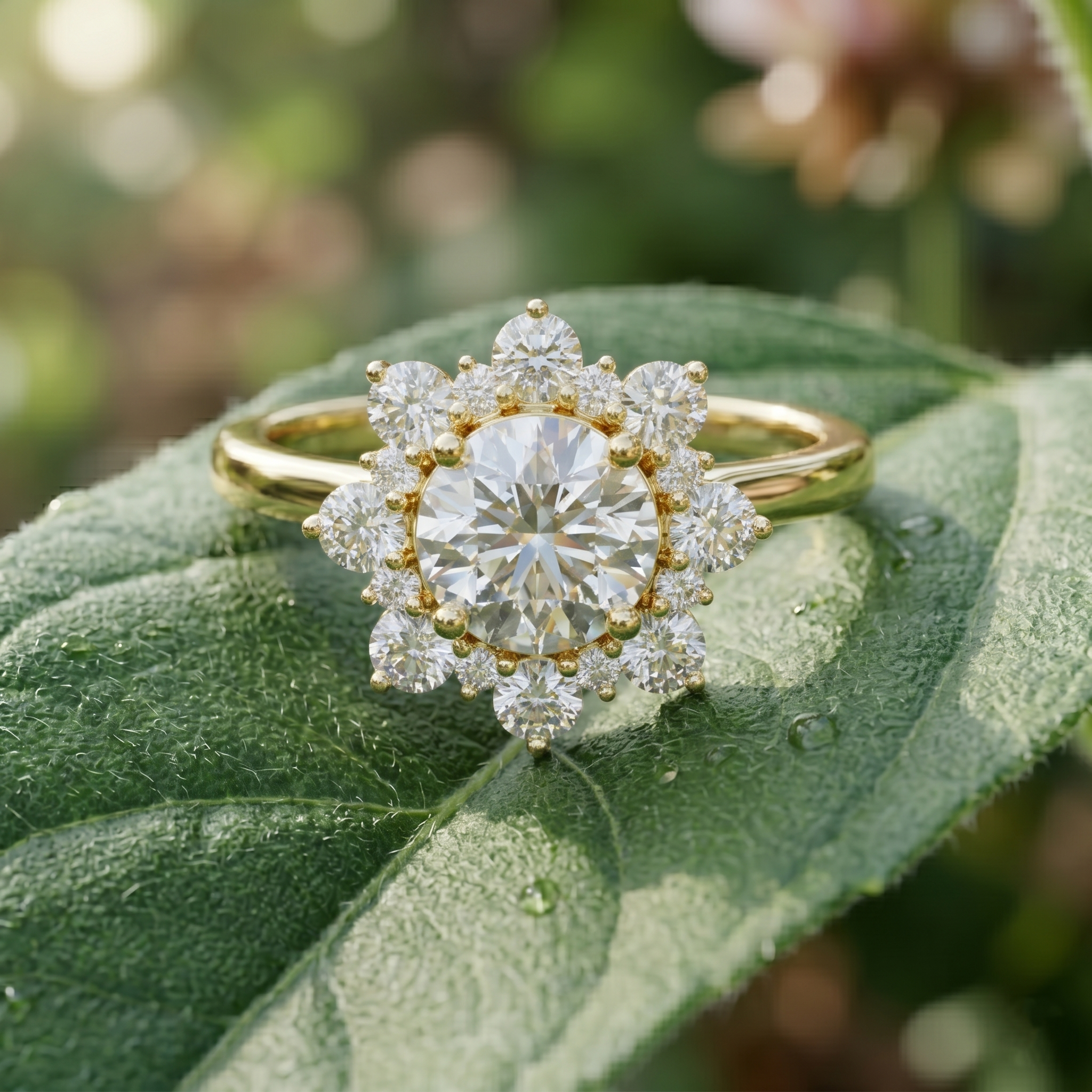 Round Cut Moissanite Snowflake Engagement Ring, Rose Gold Plated Sterling Silver Wedding Jewelry