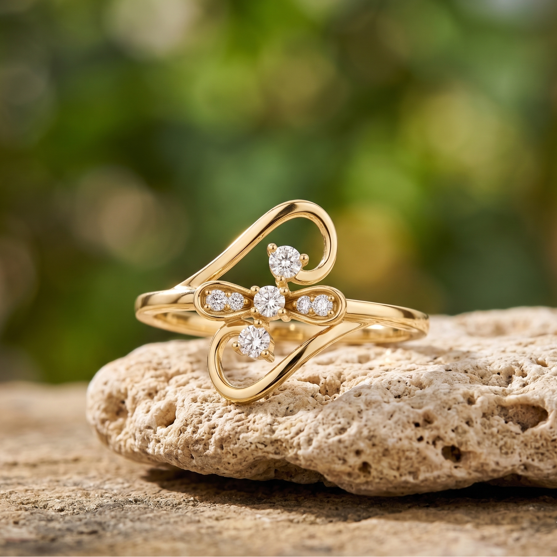 Delicate Floral Moissanite Ring, 14K Solid Gold Infinity Swirl Engagement Anniversary Nature Inspired Ring