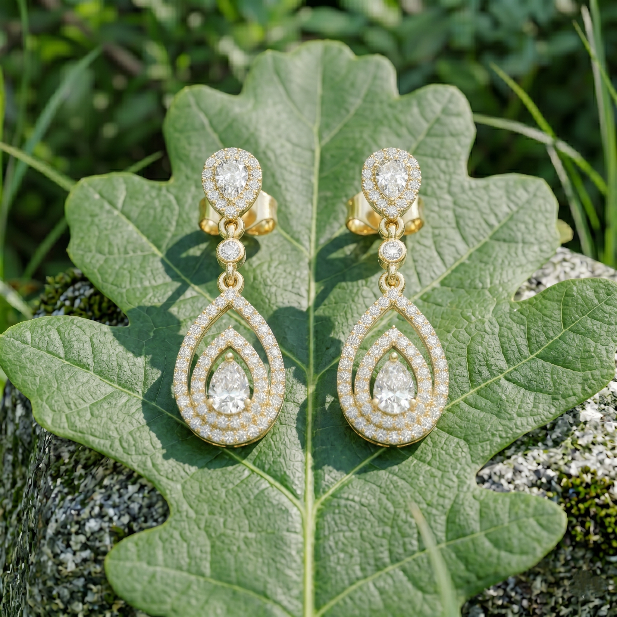 Double Halo Pear Cut Moissanite Dangle Earrings, 925 Sterling Silver Bridal
