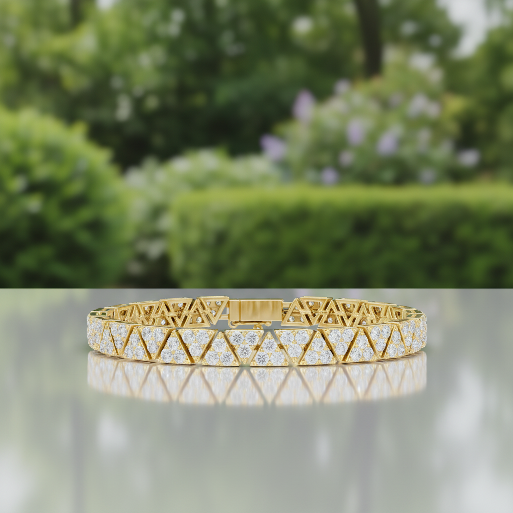 Handmade Sterling Silver Moissanite Triangle Bracelet for men– Geometric Rose Gold Tennis Style