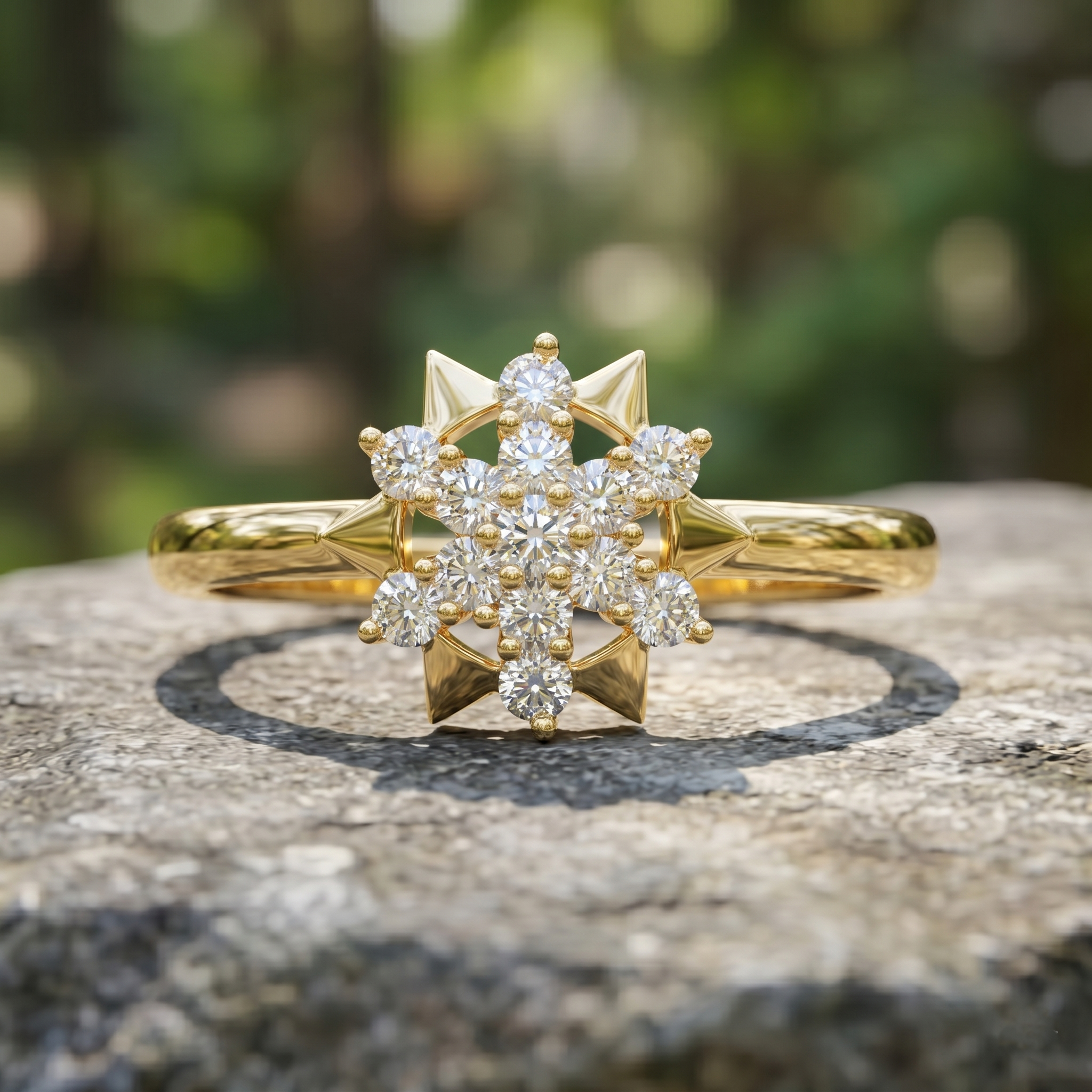 14K Solid Gold Snowflake Moissanite Ring, Floral Starburst Anniversary Promise Ring