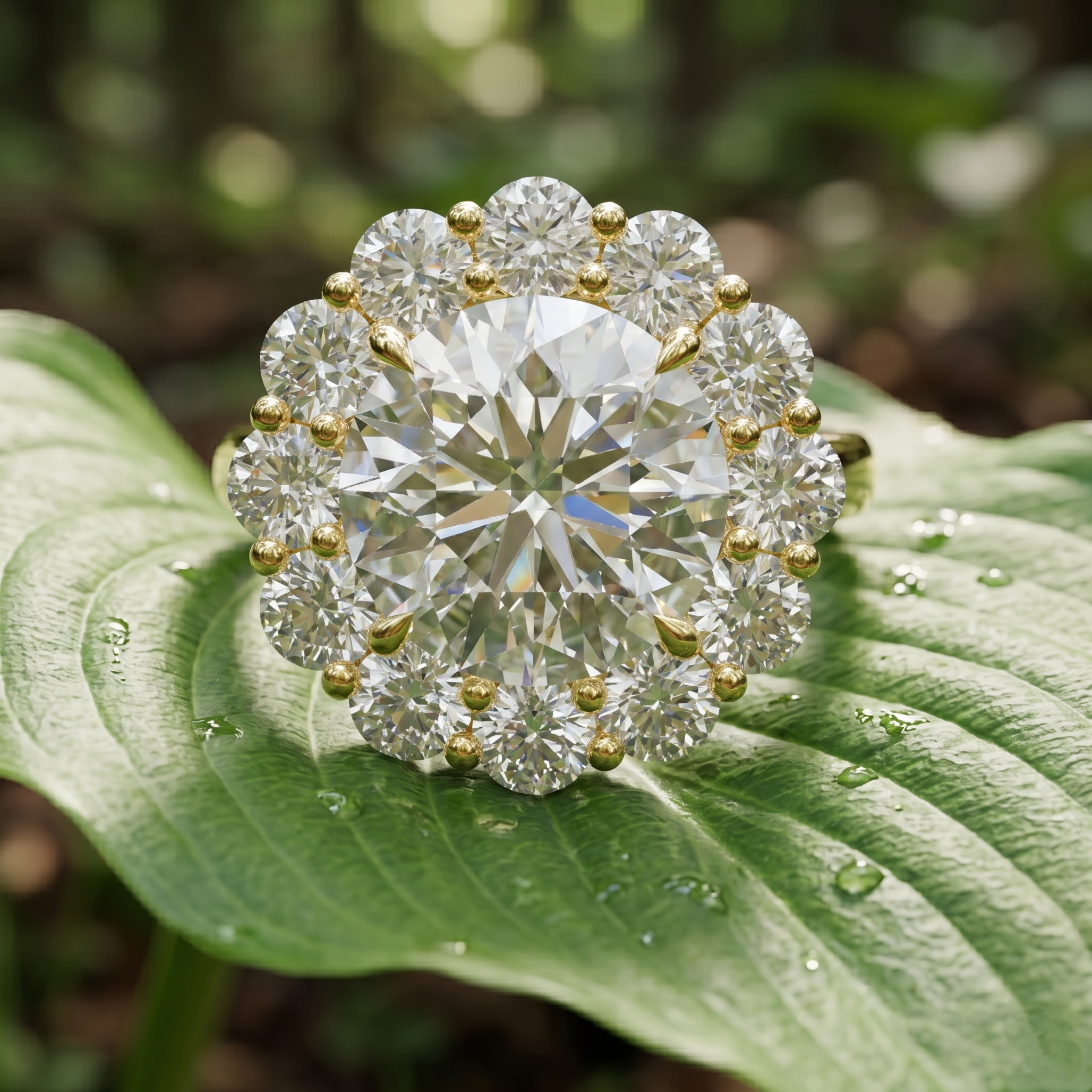 Large Flower Cluster Halo Moissanite Ring in 925 Sterling Silver, Sparkly Brilliant Cut Two Tone Rose Gold Bridal Statement Promise Ring