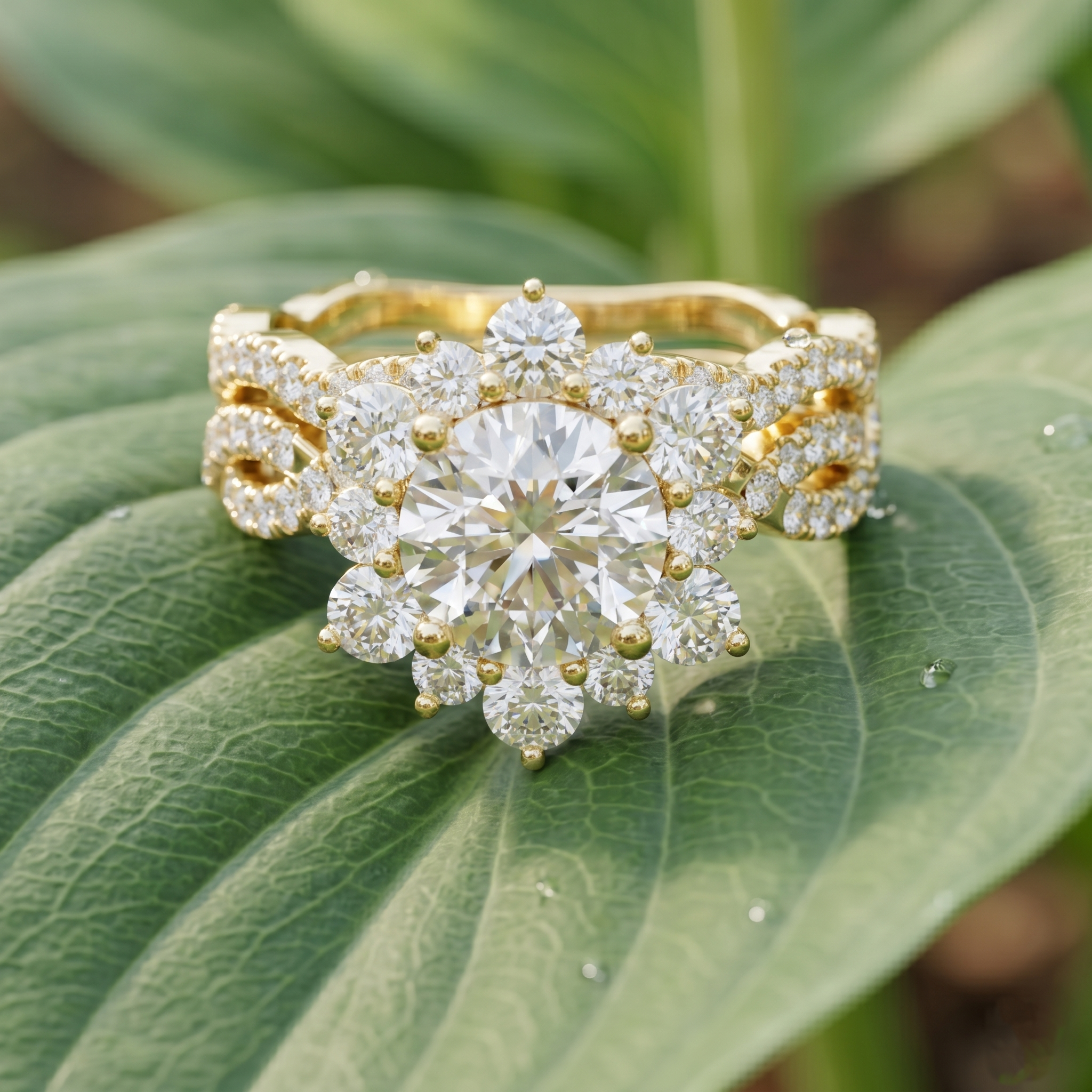 Moissanite Engagement Ring, 925 Sterling Silver Ring, Rose Gold Floral Halo Ring, Promise Vintage Cluster Unique Bridal Set Ring For Women