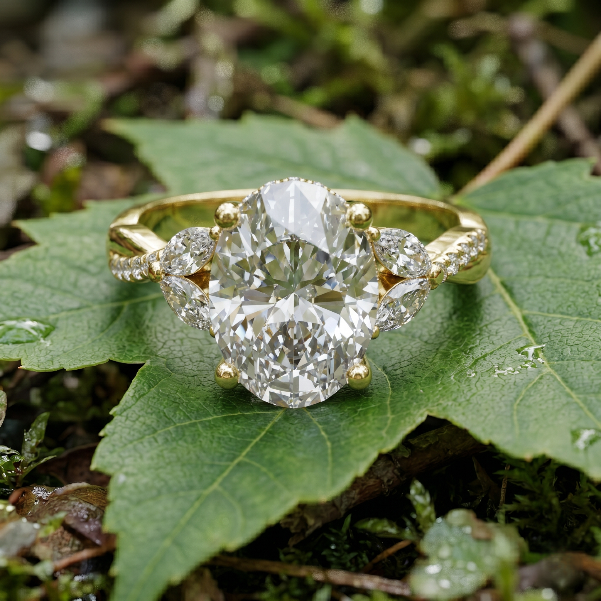 Vintage Oval Cut Moissanite Ring in 925 Sterling Silver, Twisted Pavé Vermeil Antique Style Bridal Unique Gift Floral Cluster Promise Ring