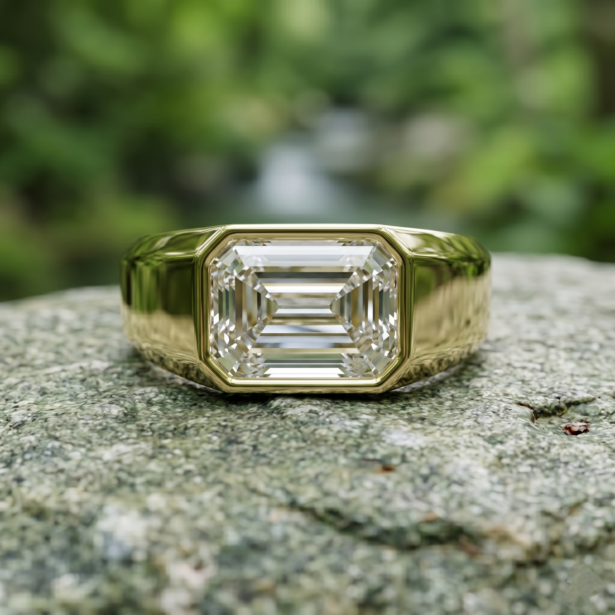 Emerald Cut Moissanite Men's Signet Ring, 925 Sterling Silver Rose Gold Statement Anniversary Gift