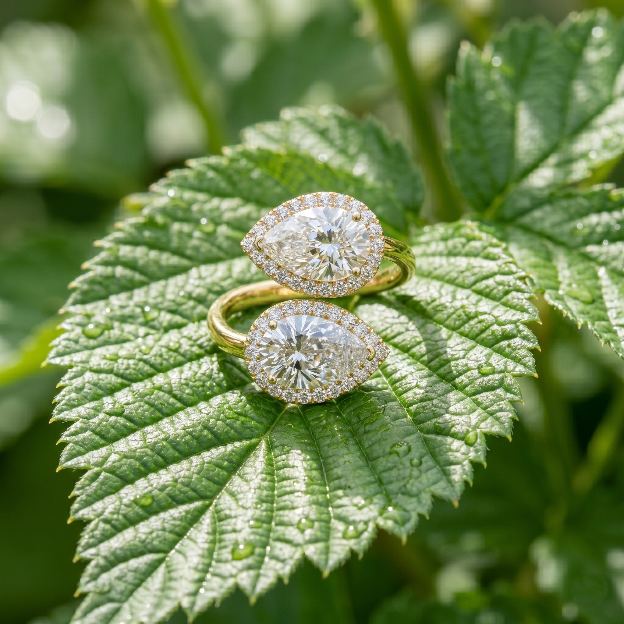 Double Pear Cut Wrap Moissanite Toi et Moi Ring, 925 Sterling Silver, Two Stone Halo Gift For Her, Unique Teardrop Promise Ring For Women