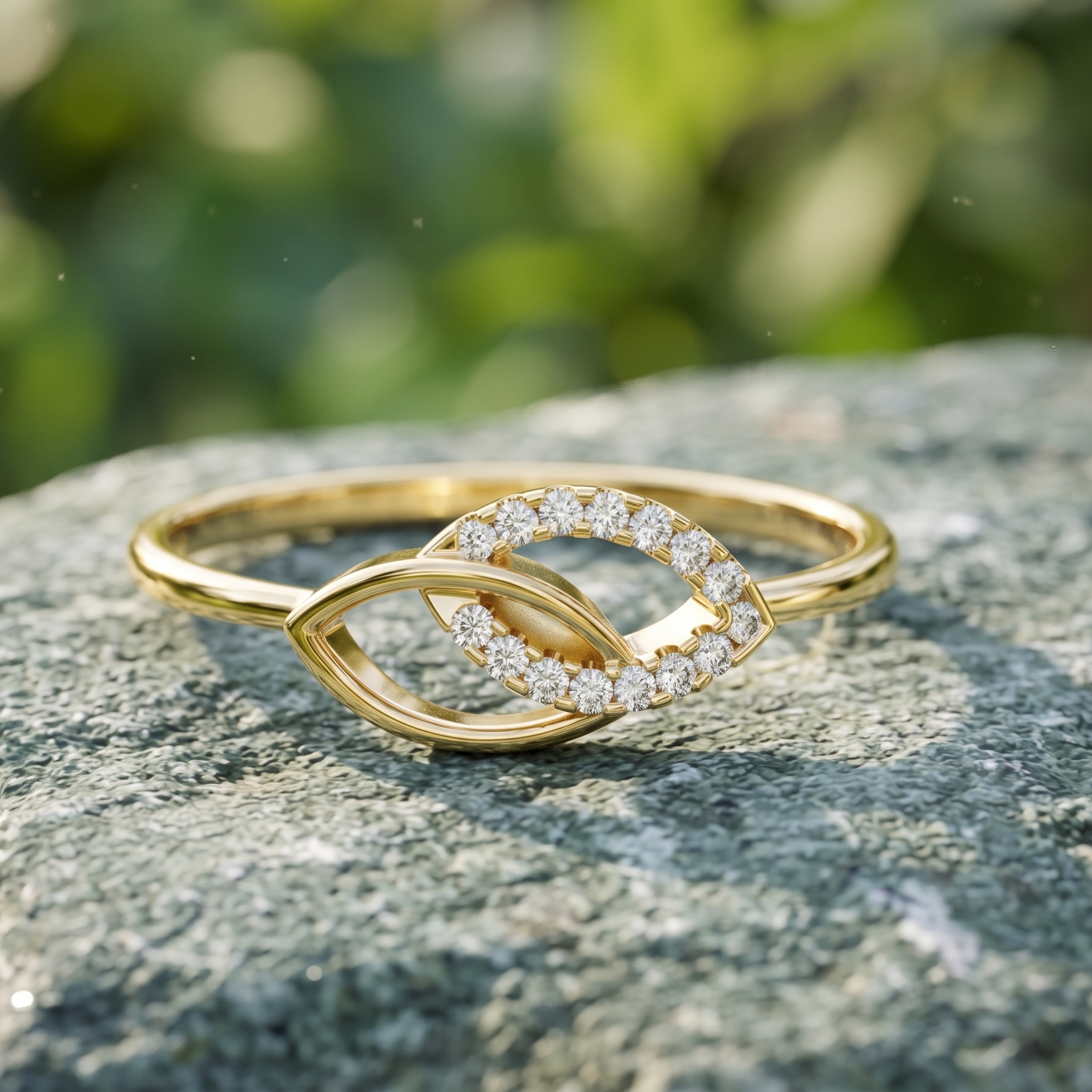 Interlocking Moissanite Ring, 14K Solid Gold Vine Style Nature Inspired Wedding Ring