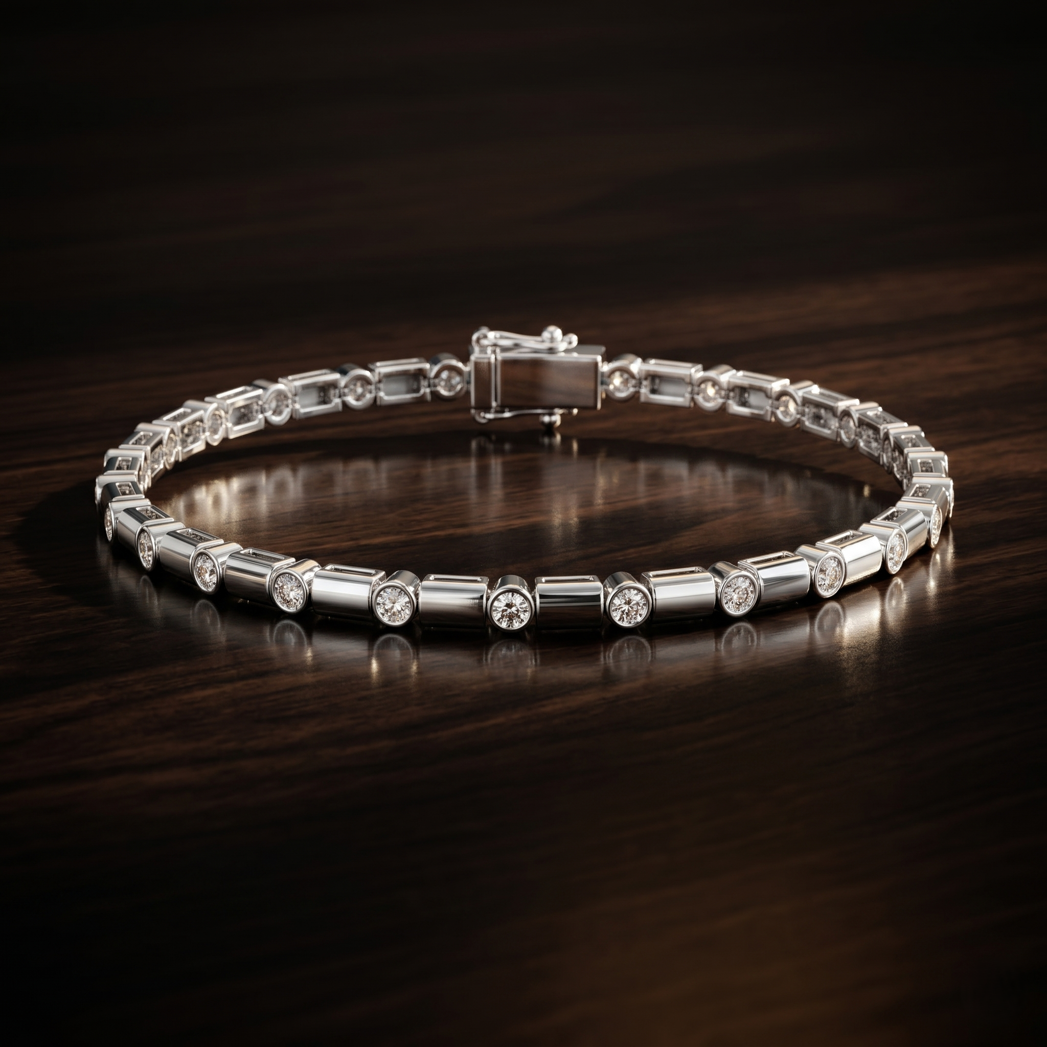 Bezel Set Moissanite Bracelet for men, Sterling Silver Rose Gold Finish Tennis Bracelet