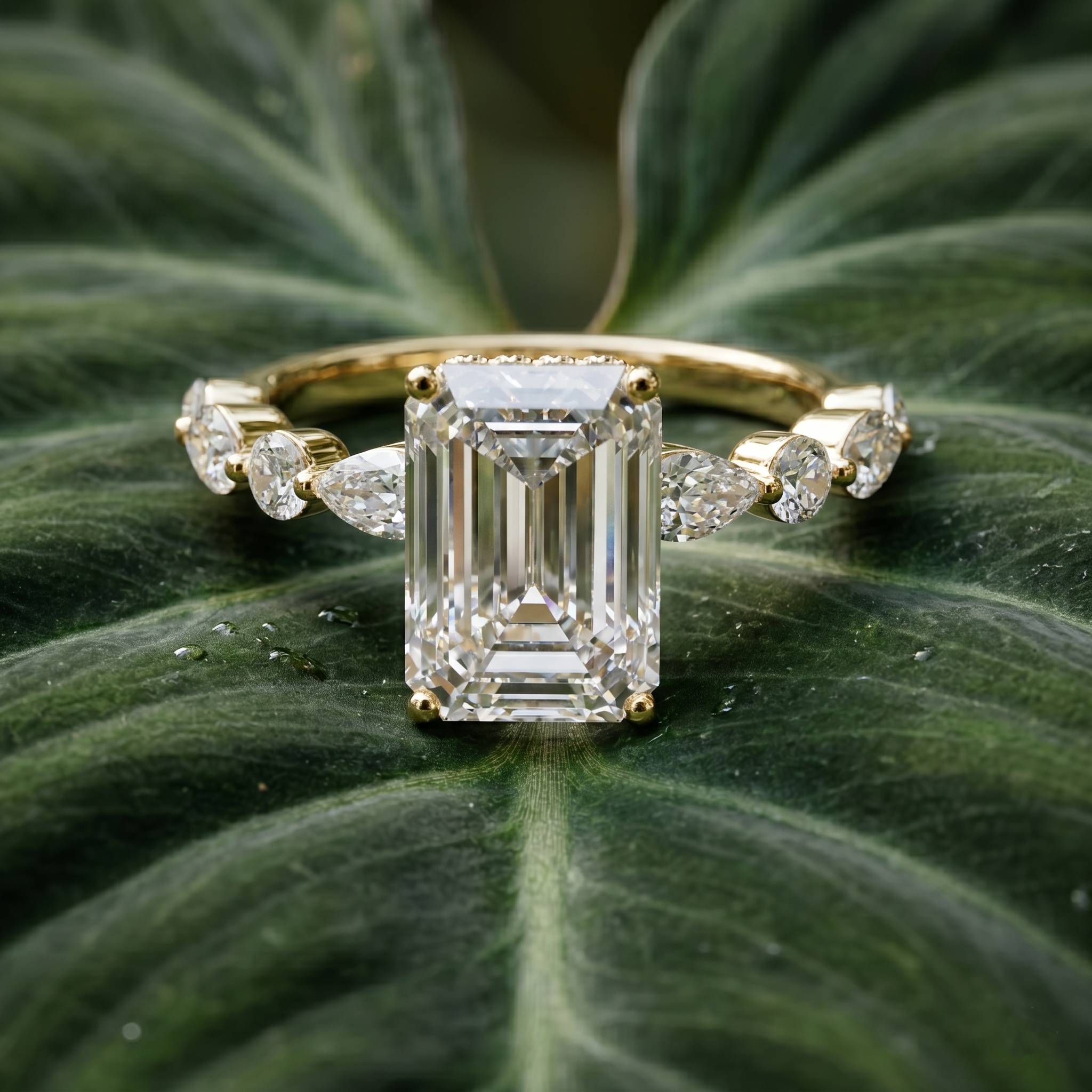 Rose Gold Emerald Cut Moissanite Ring, 925 Sterling Silver Engagement Ring