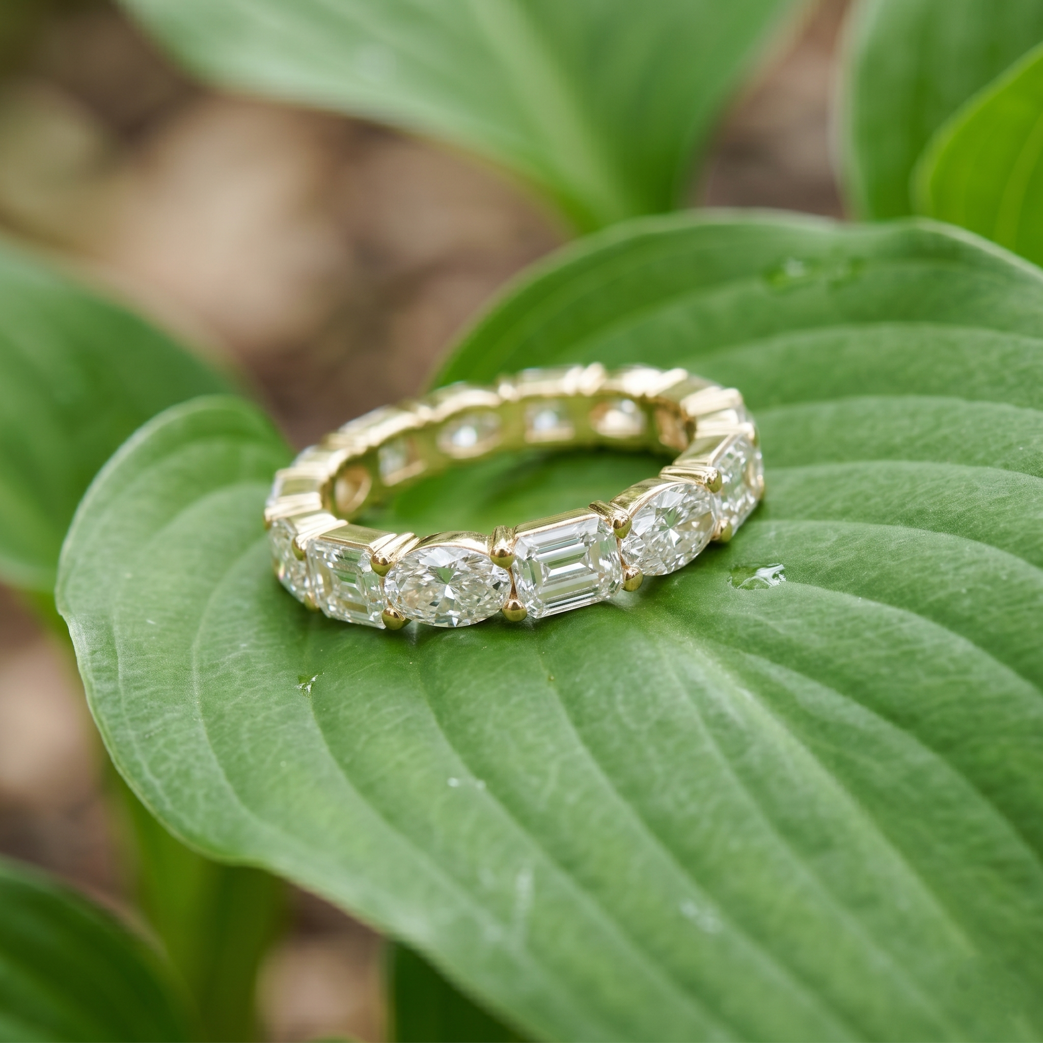 Multi-Shape Moissanite Eternity Band in 925 Sterling Silver, Alternating Emerald Oval Cut Wedding Stacking Unique Promise Ring Gift for Her