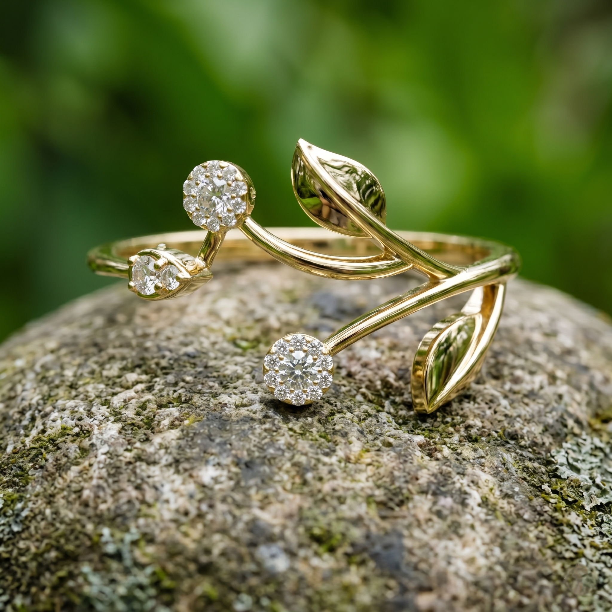 14K Solid Gold Vine Wrap Ring, Moissanite Leaf Cluster Twisted Engagement Ring