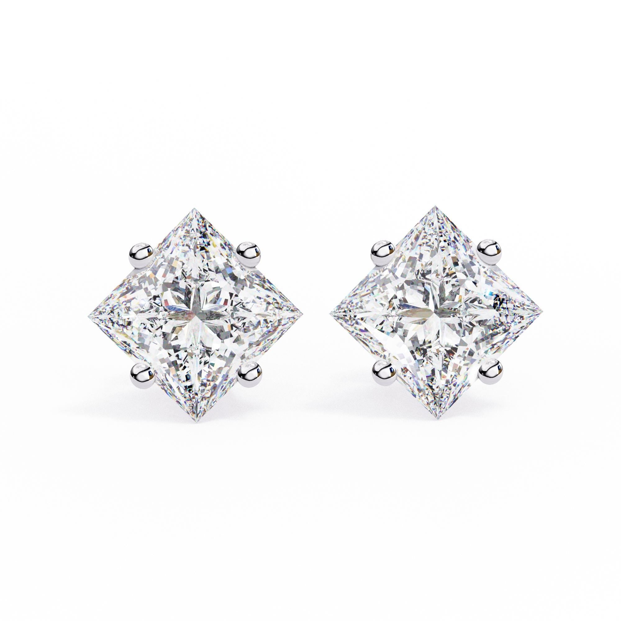 Princess Cut Moissanite Stud Earrings For Women 925 Sterling Silver Push Back Minimalist Dainty Vertical Prong Set Anniversary Gift For Her